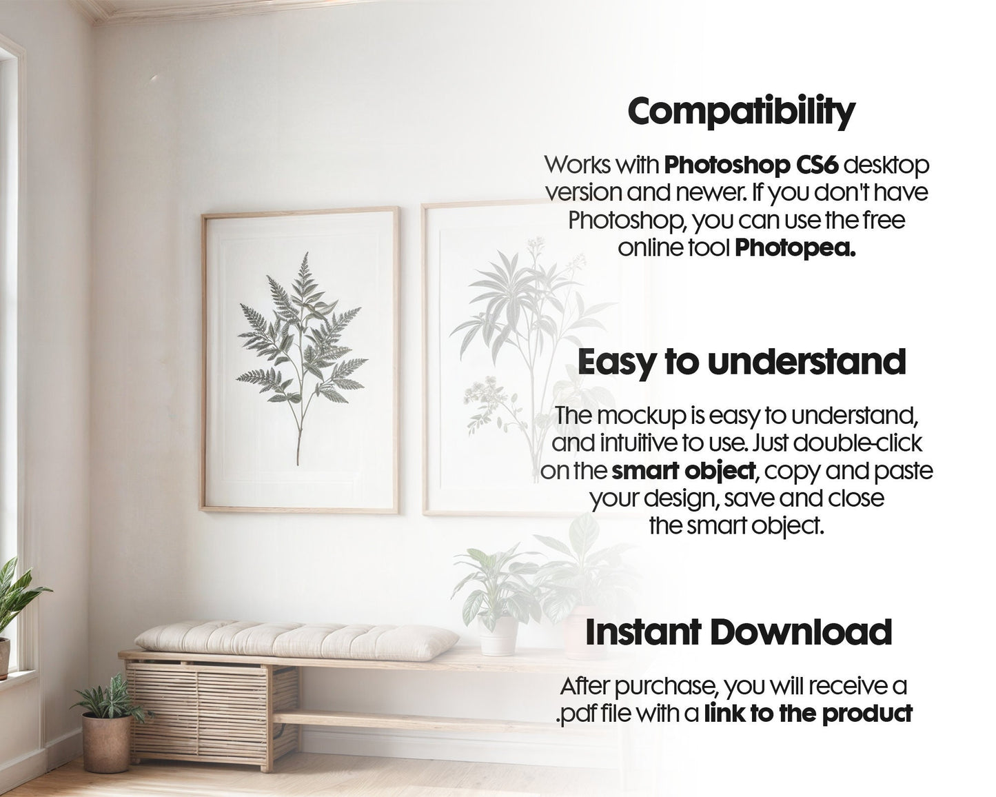 2 Frame Mockup in Home Interior PSD | 2 Frame Mockup Frames | Interior Wall Poster | Interior Poster Shop Mockup