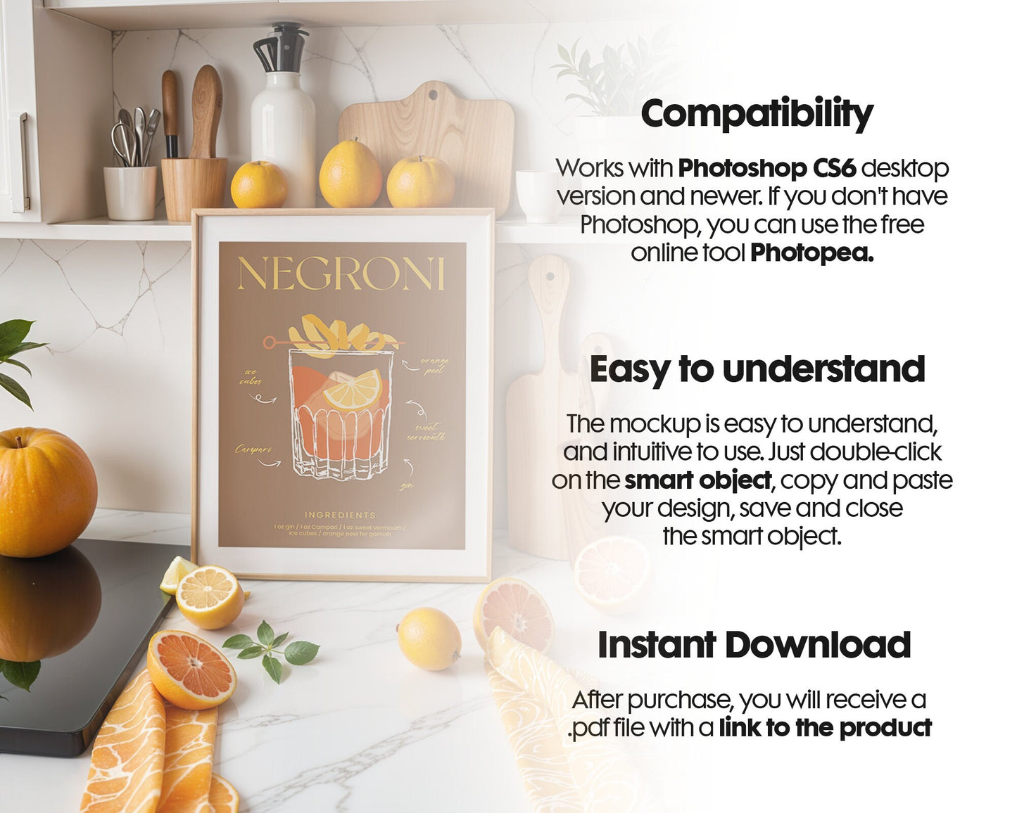 Kitchen Frame Poster Mockup PSD | Minimal Kitchen Frame Mockup Boho Interior | Poster Mockup Templete PSD