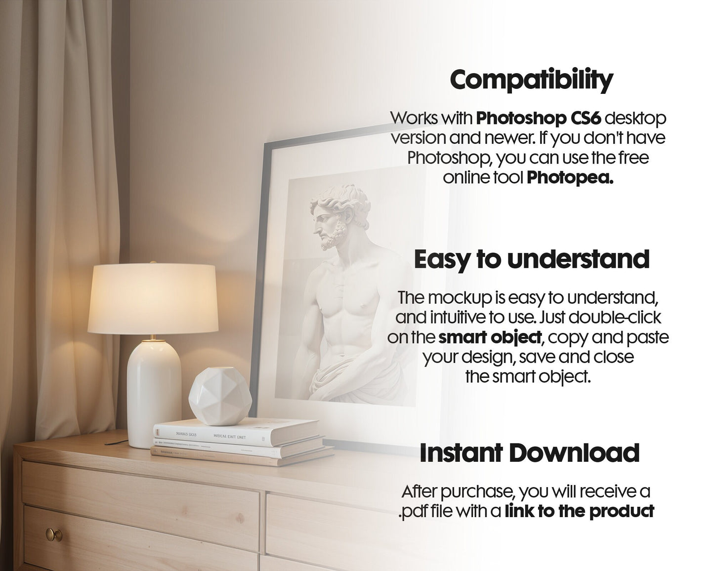 Vertical Frame Mockup in Home Interior | Frame Mockup PSD | Interior Wall Poster | Wood Frame Mockup
