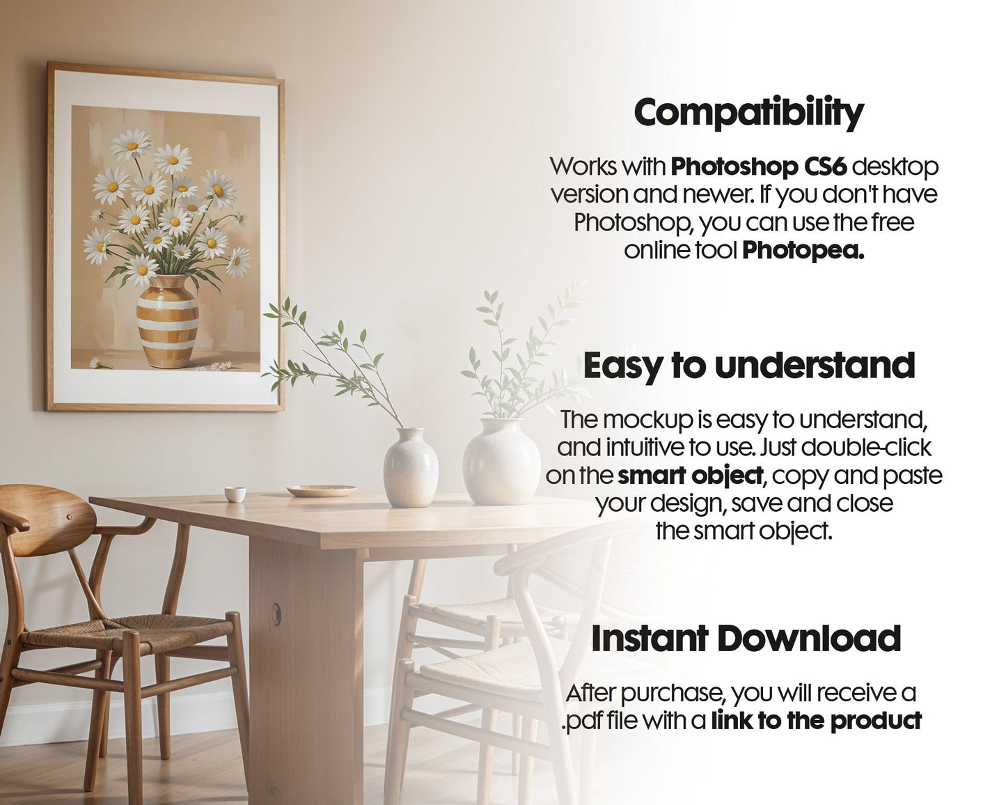 Kitchen Frame Poster Mockup PSD | Minimal Kitchen Frame Mockup Boho Interior | Poster Mockup Templete PSD
