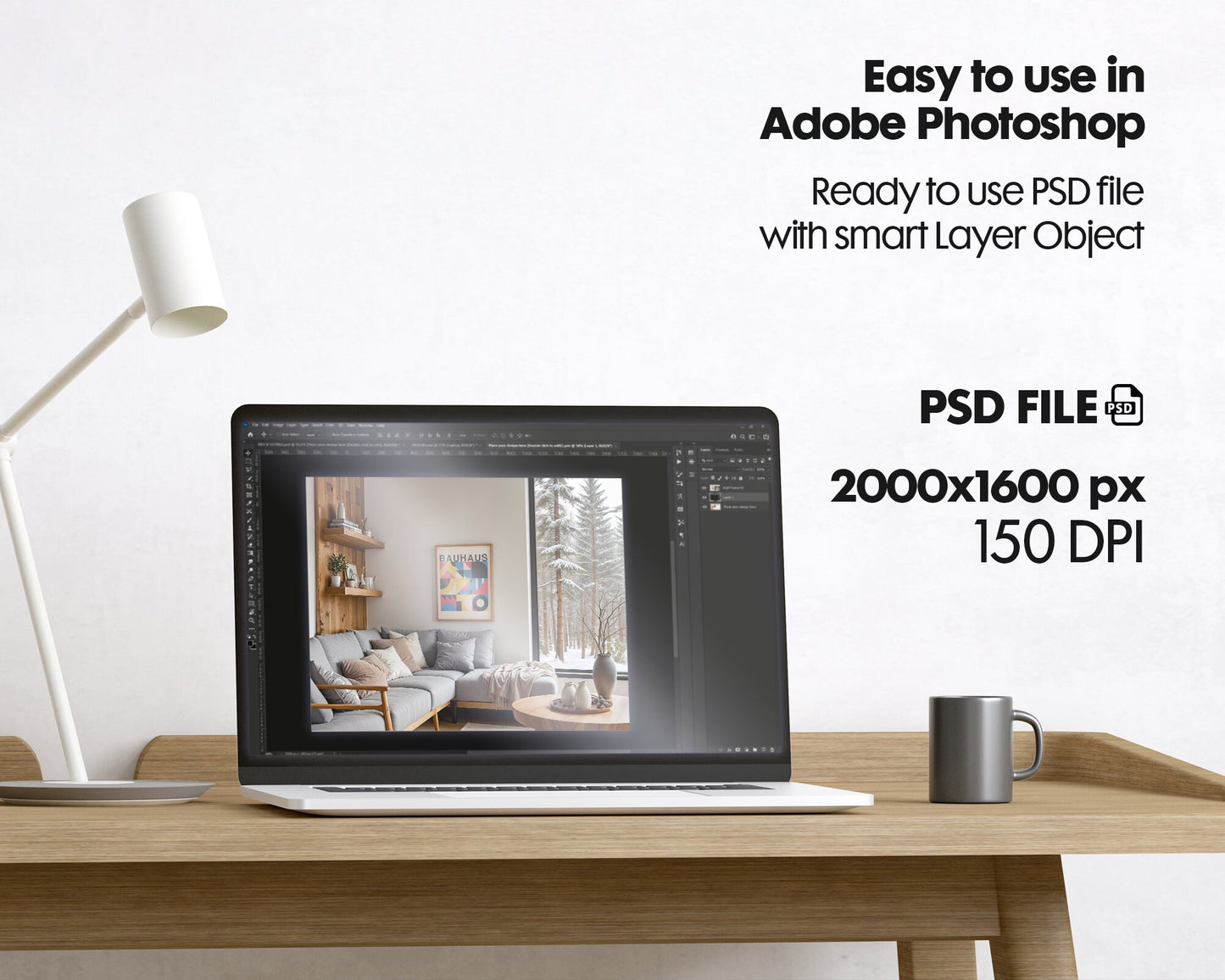 Wood Frame Mockup in Home Interior | Winter Home Frame Mockup Frames | Snow Interior Wall Poster