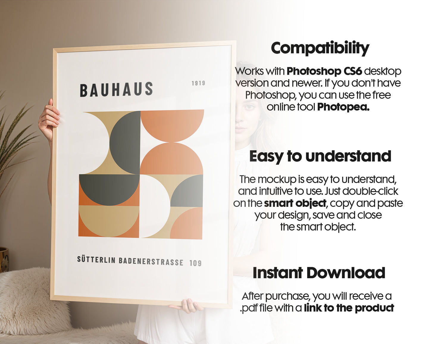 Frame Mockup With Person, PSD Photoshop Mockup, Frame Mockup Home Interior, Interior Frame Mockup Woman