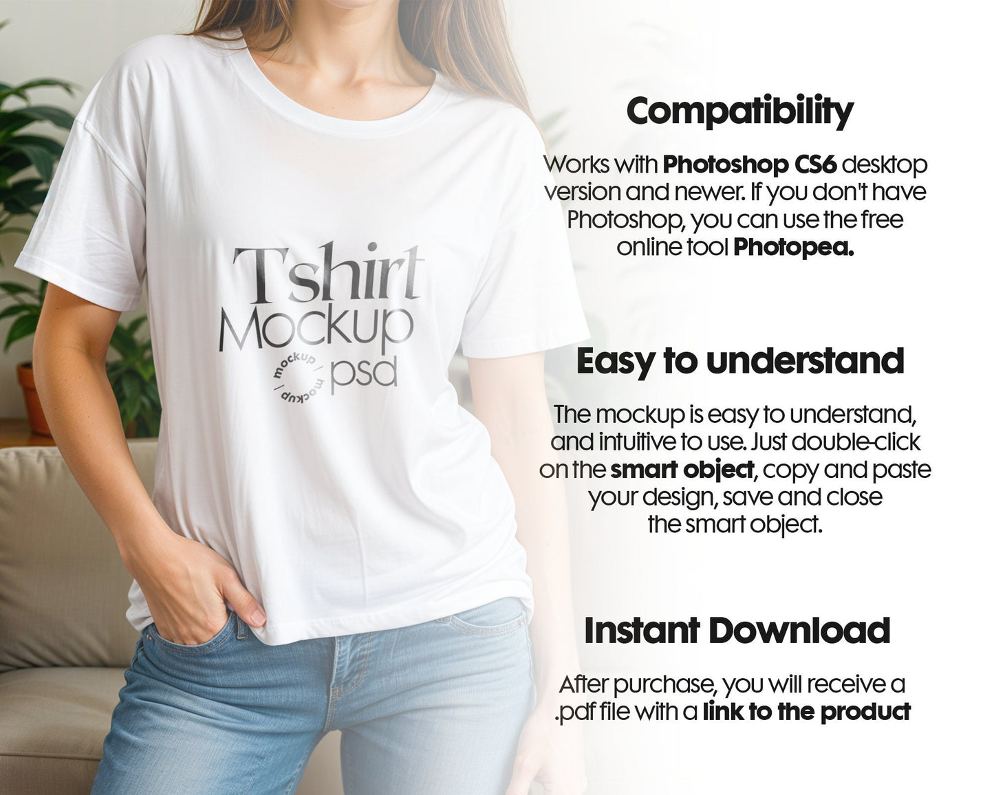 Woman White Tshirt Mockup PSD , Gildan T-shirt Mockup PSD , Gildan 64000 Model Mockup PSD, White Shirt Mockup