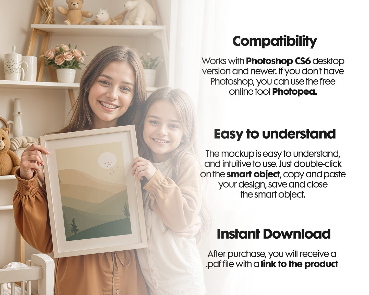 Frame Nursery Mockup in Home Interior PSD | Nursery Frame Mockup Frames | Nursery Wall Poster | Poster Shop Mockup