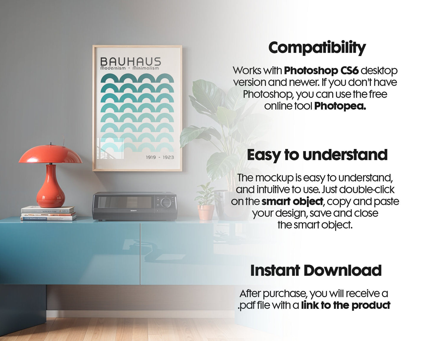Artwork Mockup PSD | Framed Poster Mockup. DIN A Frame Mock–Up | PSD Photoshop Photopea Mockup. Frame Mockup Home Interior