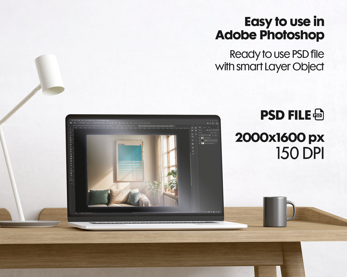 Artwork Mockup PSD | Framed Poster Mockup. DIN A Frame Mock–Up | PSD Photoshop Photopea Mockup. Frame Mockup Home Interior