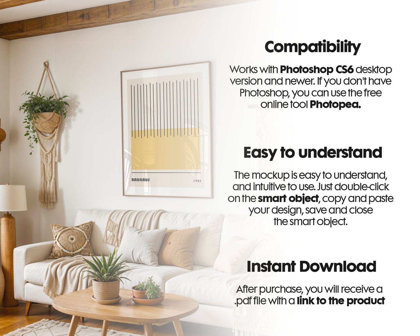 Artwork Mockup PSD | Framed Poster Mockup. DIN A Frame Mock–Up | PSD Photoshop Photopea Mockup. Frame Mockup Home Interior