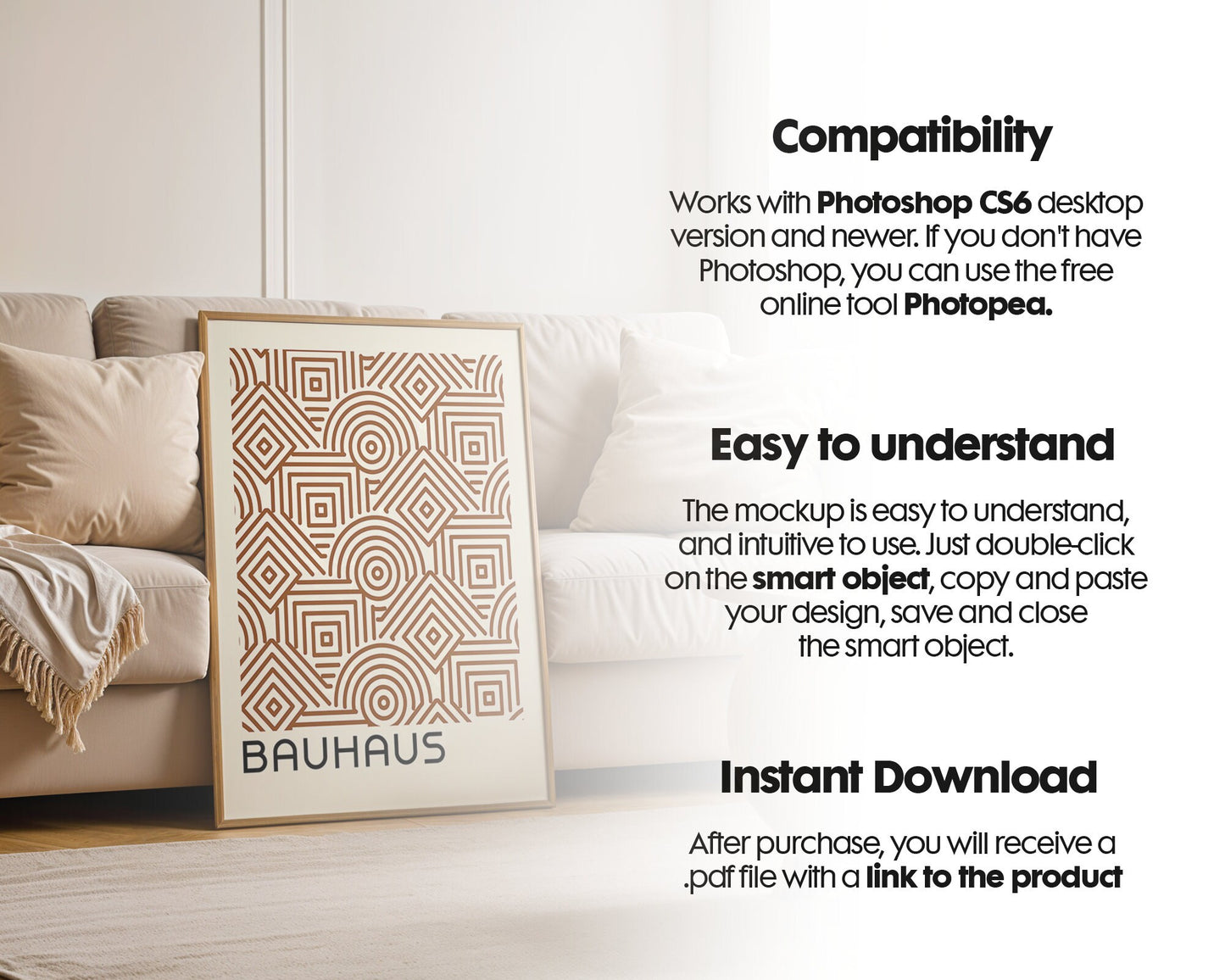 Artwork Mockup PSD | Framed Poster Mockup. DIN A Frame Mock–Up | PSD Photoshop Photopea Mockup. Frame Mockup Home Interior