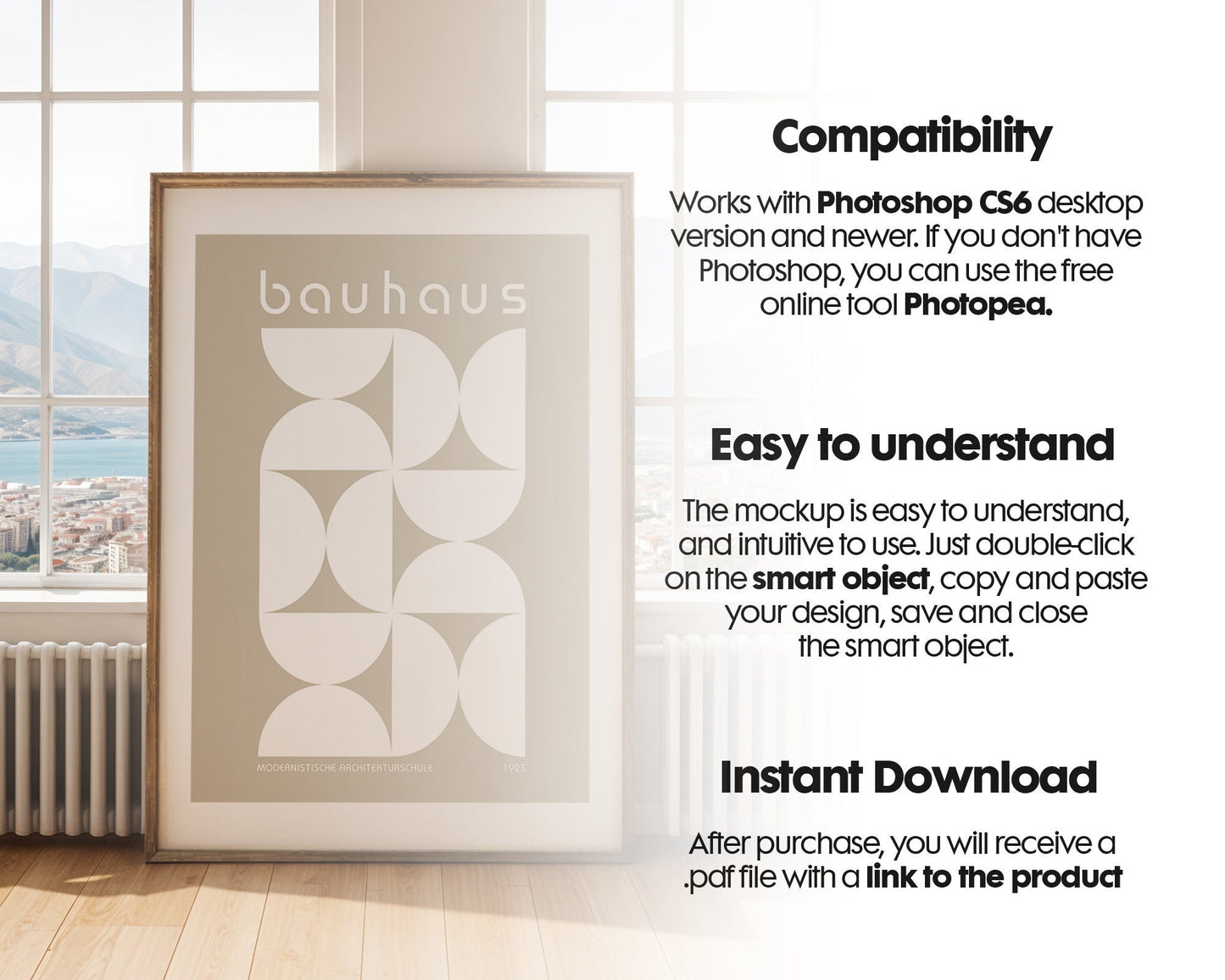 Artwork Mockup PSD | Framed Poster Mockup. DIN A Frame Mock–Up | PSD Photoshop Photopea Mockup. Frame Mockup Home Interior