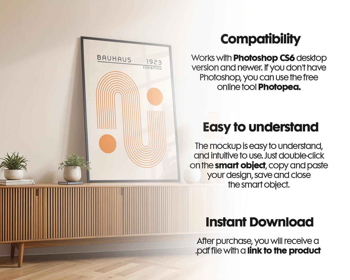 Artwork Mockup PSD | Framed Poster Mockup. DIN A Frame Mock–Up | PSD Photoshop Photopea Mockup. Frame Mockup Home Interior
