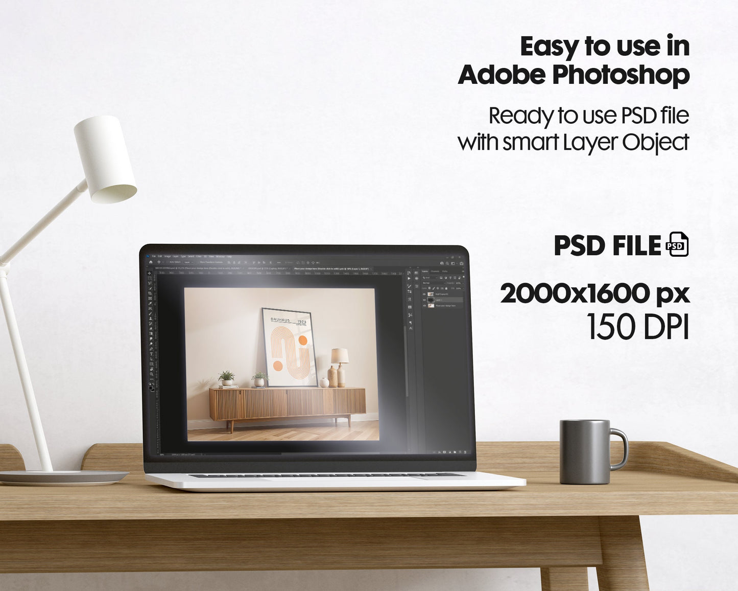 Artwork Mockup PSD | Framed Poster Mockup. DIN A Frame Mock–Up | PSD Photoshop Photopea Mockup. Frame Mockup Home Interior