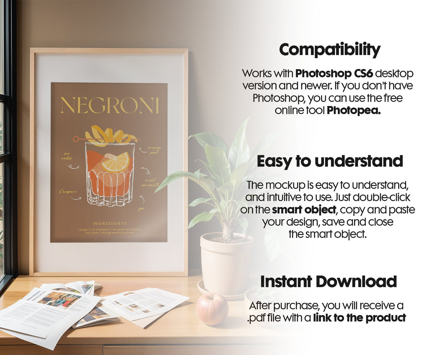 Desk Frame Mockup PSD | Frame Mockup Frames | Interior Wall Art | Desk Poster Shop Mockup