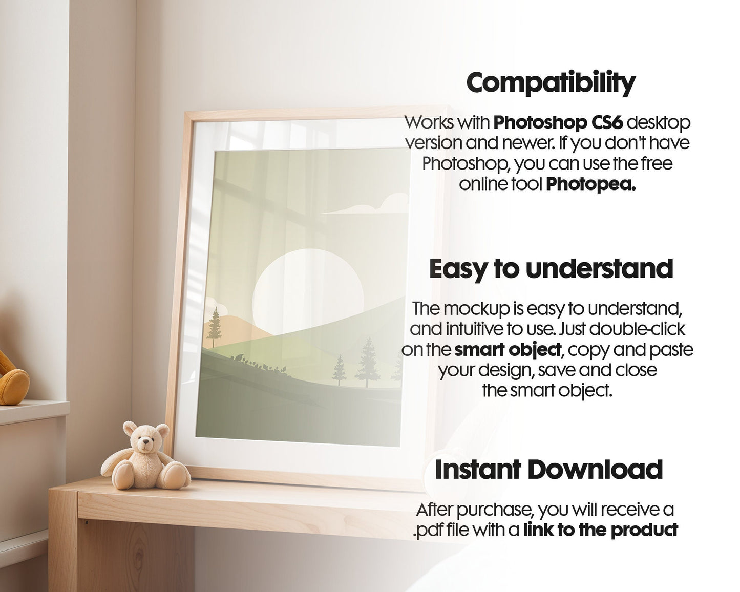 Frame Nursery Mockup in Home Interior PSD | Nursery Frame Mockup Frames | Nursery Wall Poster | Poster Shop Mockup