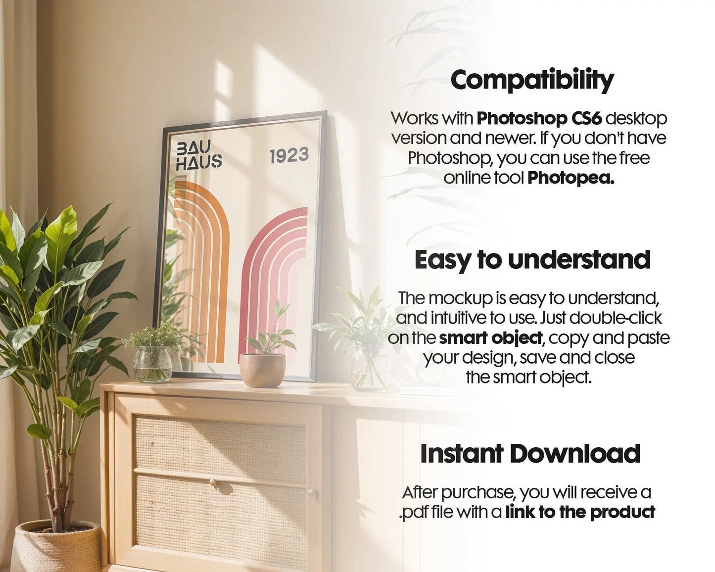 Vertical Frame Mockup in Home Interior | Boho Interior Frame Mockup PSD | Interior Poster Mockup PSD