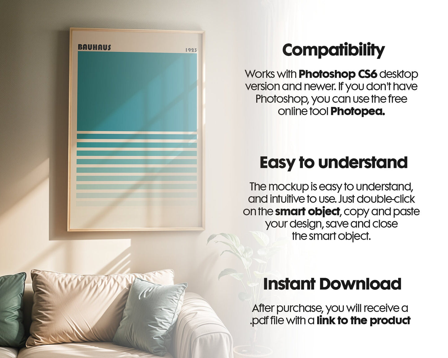 Artwork Mockup PSD | Framed Poster Mockup. DIN A Frame Mock–Up | PSD Photoshop Photopea Mockup. Frame Mockup Home Interior
