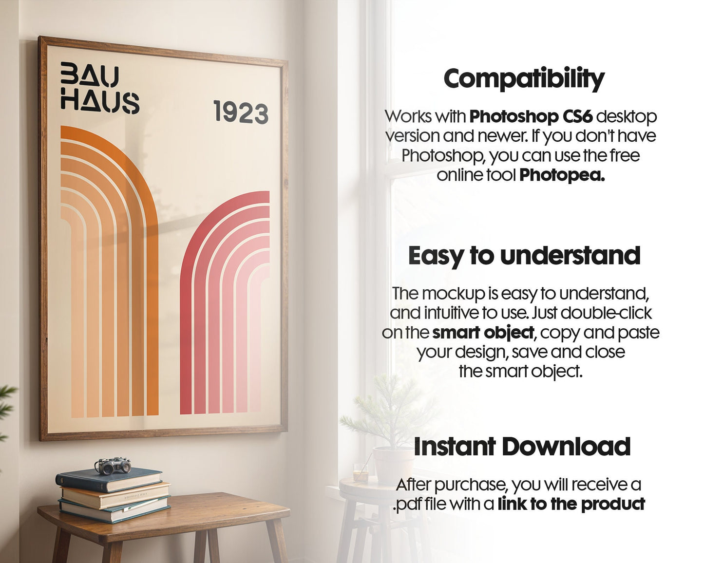 Artwork Mockup PSD | Framed Poster Mockup. DIN A Frame Mock–Up | PSD Photoshop Photopea Mockup. Frame Mockup Home Interior