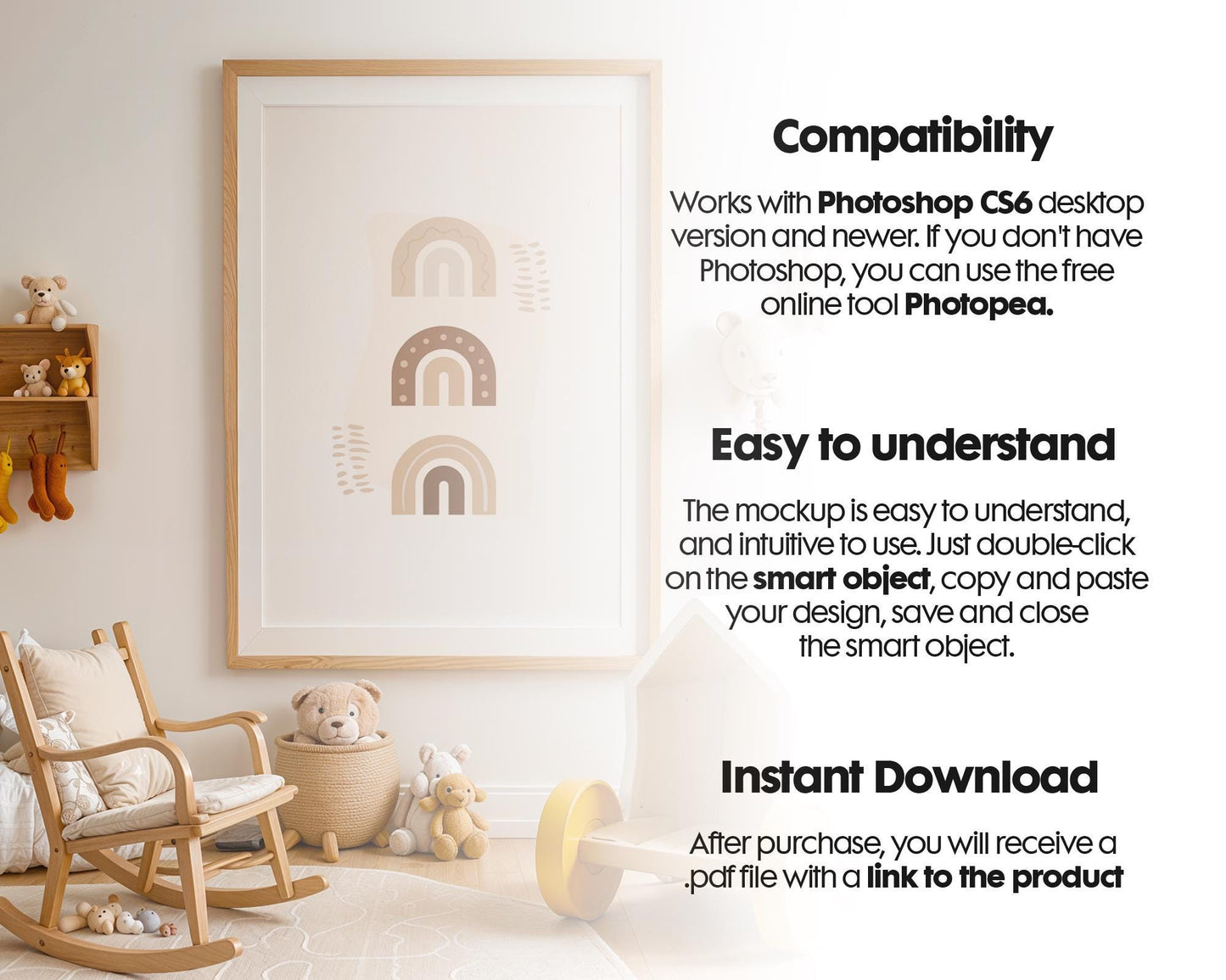 Frame Nursery Mockup in Home Interior PSD | Nursery Frame Mockup Frames | Nursery Wall Poster | Poster Shop Mockup