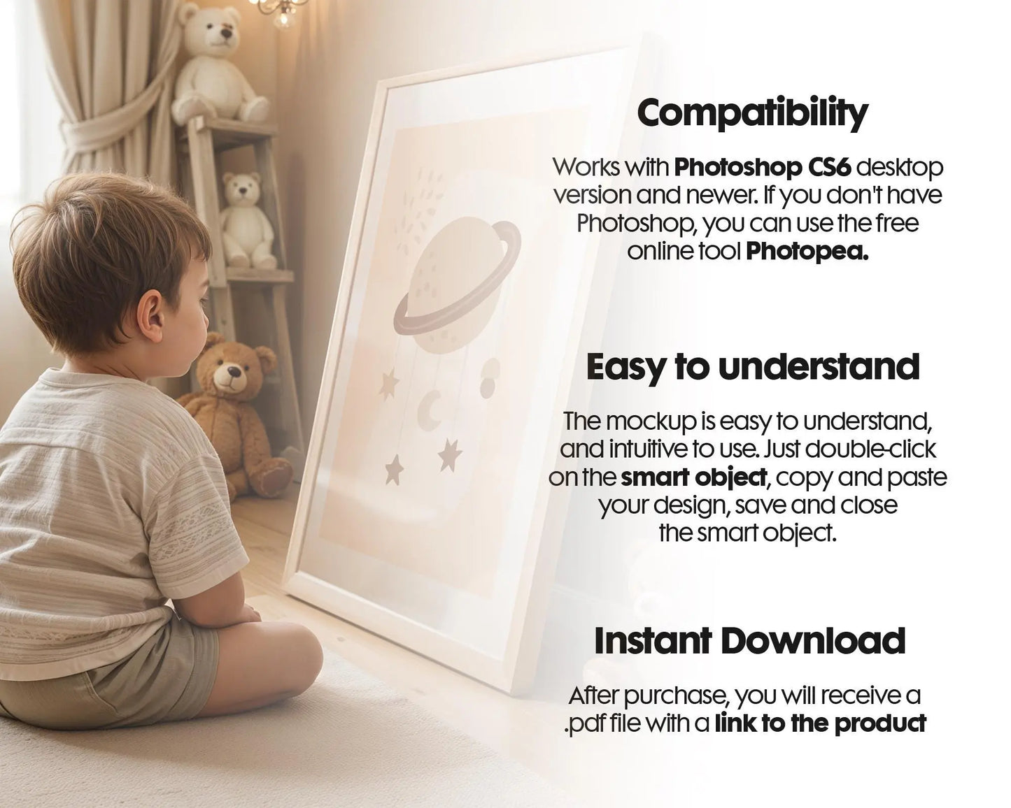 Frame Nursery Mockup in Home Interior PSD | Nursery Frame Mockup Frames | Nursery Wall Poster | Poster Shop Mockup