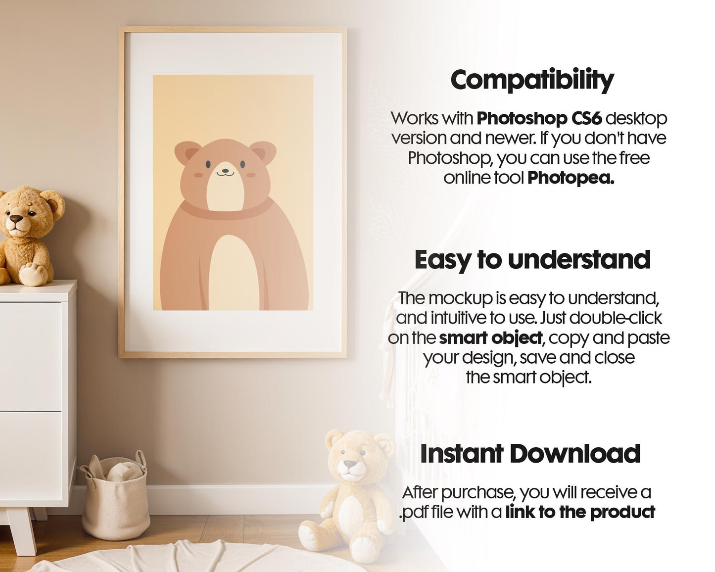 Frame Nursery Mockup in Home Interior PSD | Nursery Frame Mockup Frames | Nursery Wall Poster | Poster Shop Mockup