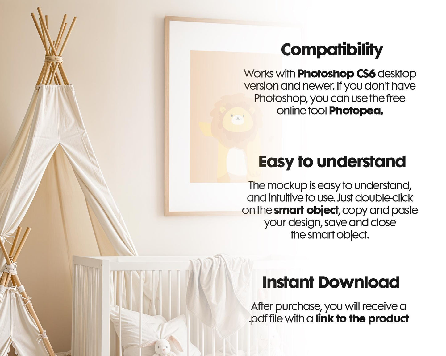 Frame Nursery Mockup in Home Interior PSD | Nursery Frame Mockup Frames | Nursery Wall Poster | Poster Shop Mockup
