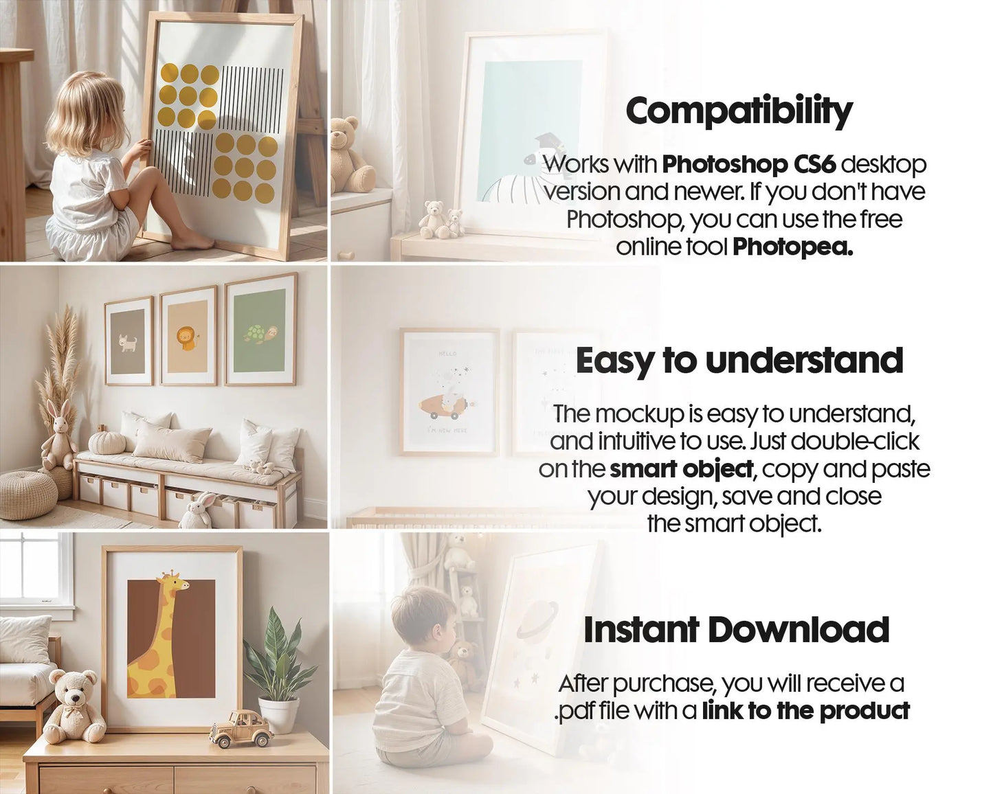 Baby Room Frame Mockup Bundle PSD | 30 High-Quality Frame Mockups | Baby Room Wall Poster | Wall Frame Mockup | Poster Mockup PSD