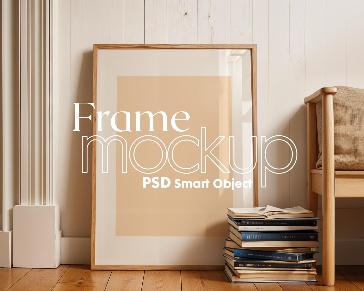 Frame Mockup Living Room | ISO A DIN Ratio | Thin Wood Frame | PSD Mockup | Frame Mockup Midcentury Minimal Home Interior
