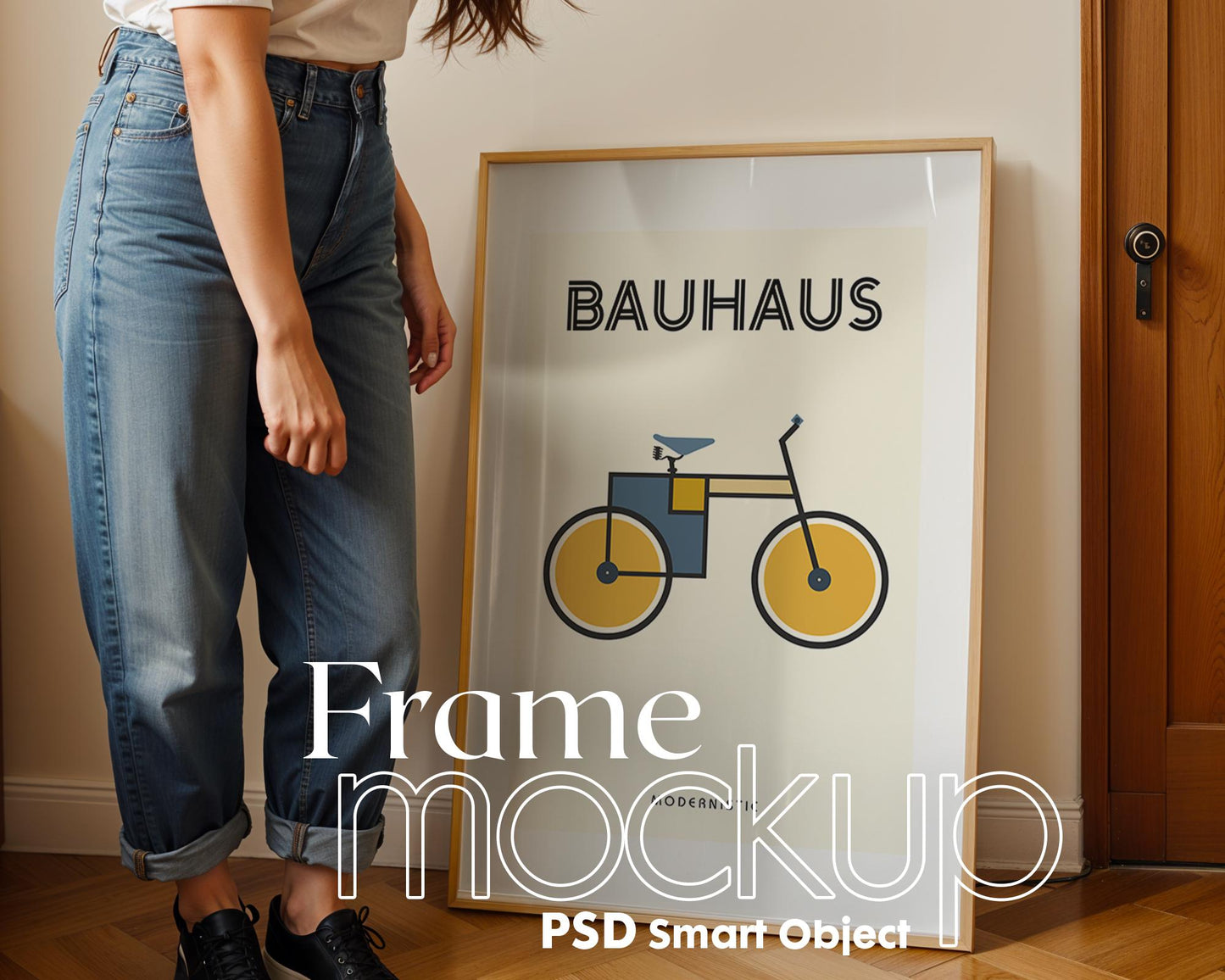 Soft Aesthetic Interior Frame Mockup | ISO A DIN Ratio | Thin Wood Frame | PSD Mockup | Frame Mockup Midcentury Minimal Home Interior