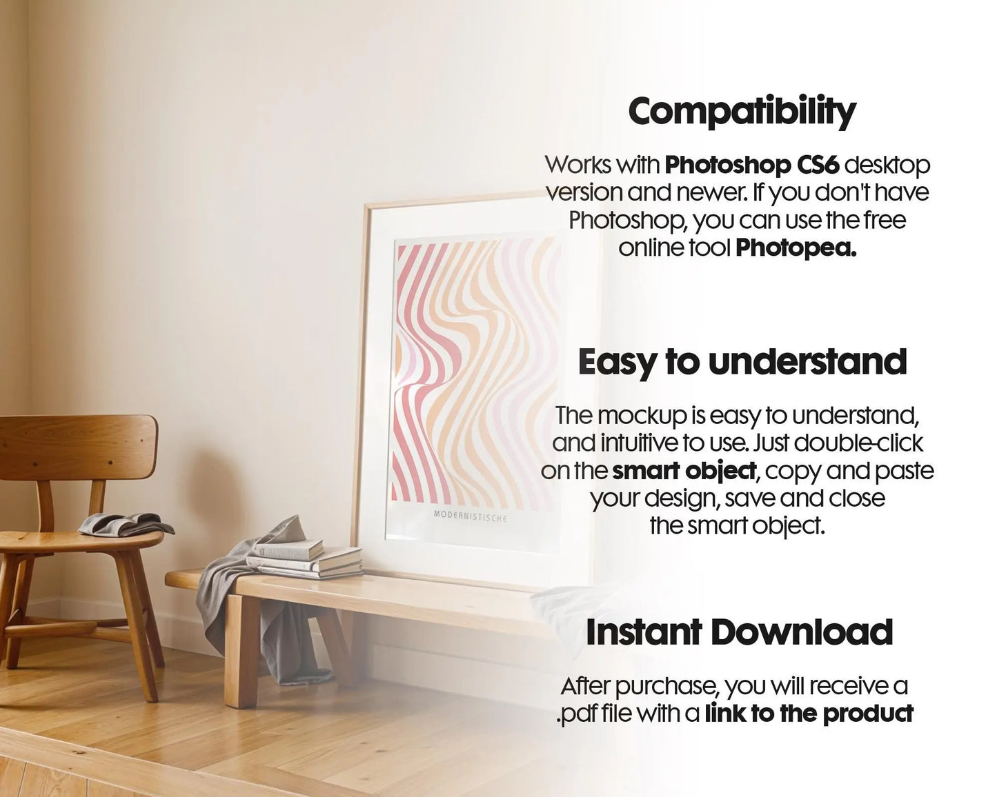 Soft Aesthetic Interior Frame Mockup | ISO A DIN Ratio | Thin Wood Frame | PSD Mockup | Frame Mockup Midcentury Minimal Home Interior