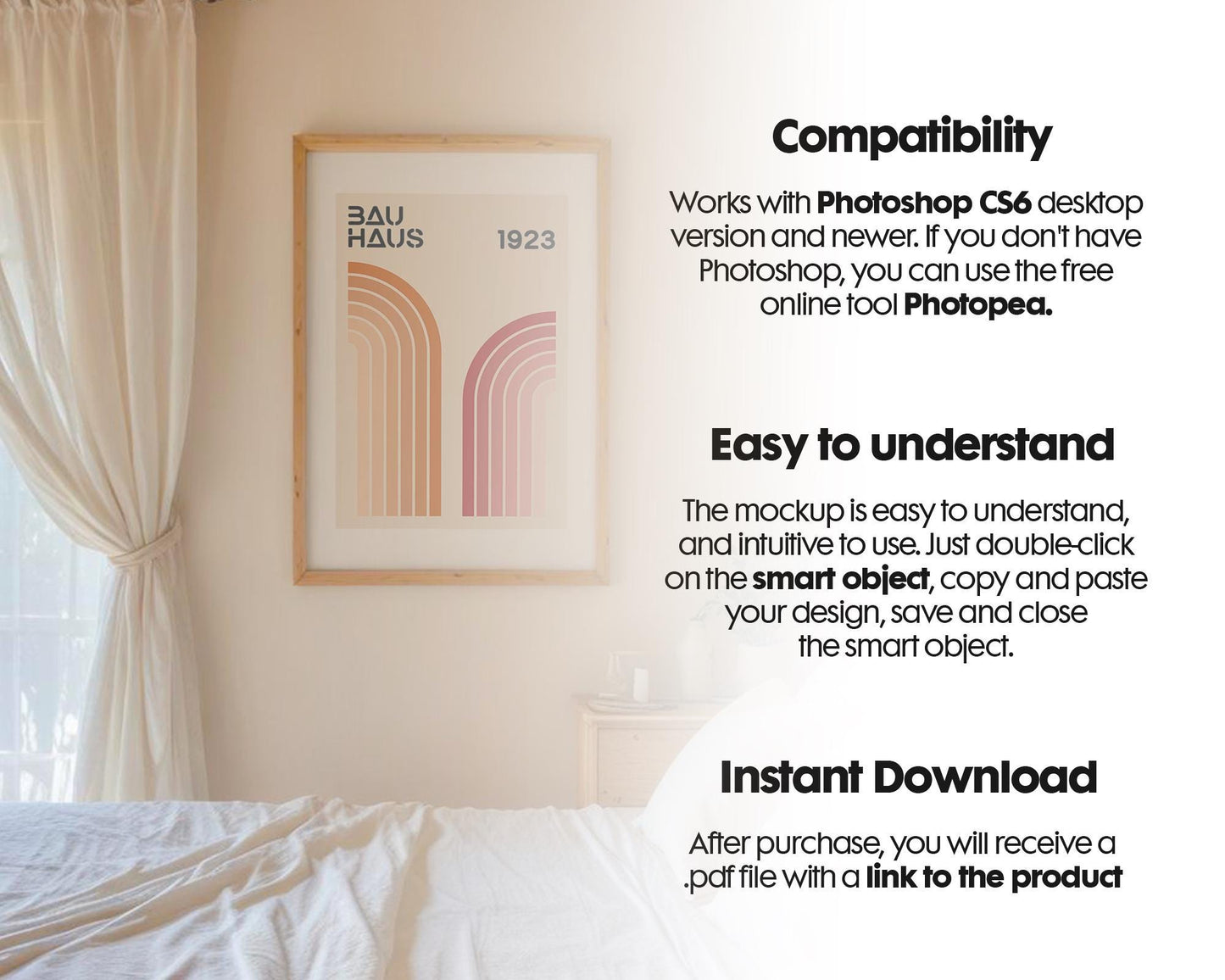 Frame Mockup in Bedroom, ISO A DIN Ratio, Thin Wood Frame, PSD Mockup, Frame Mockup Minimal Home Interior