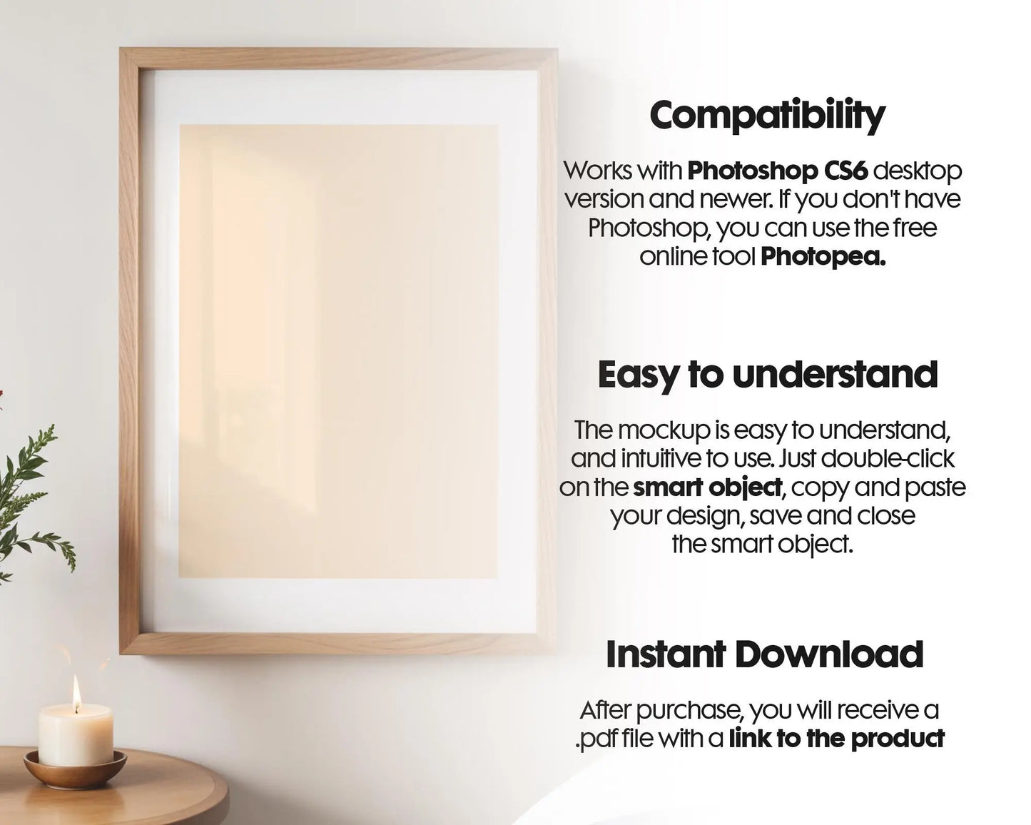 Frame Mockup in Bedroom, ISO A DIN Ratio, Thin Wood Frame, PSD Mockup, Frame Mockup Minimal Home Interior