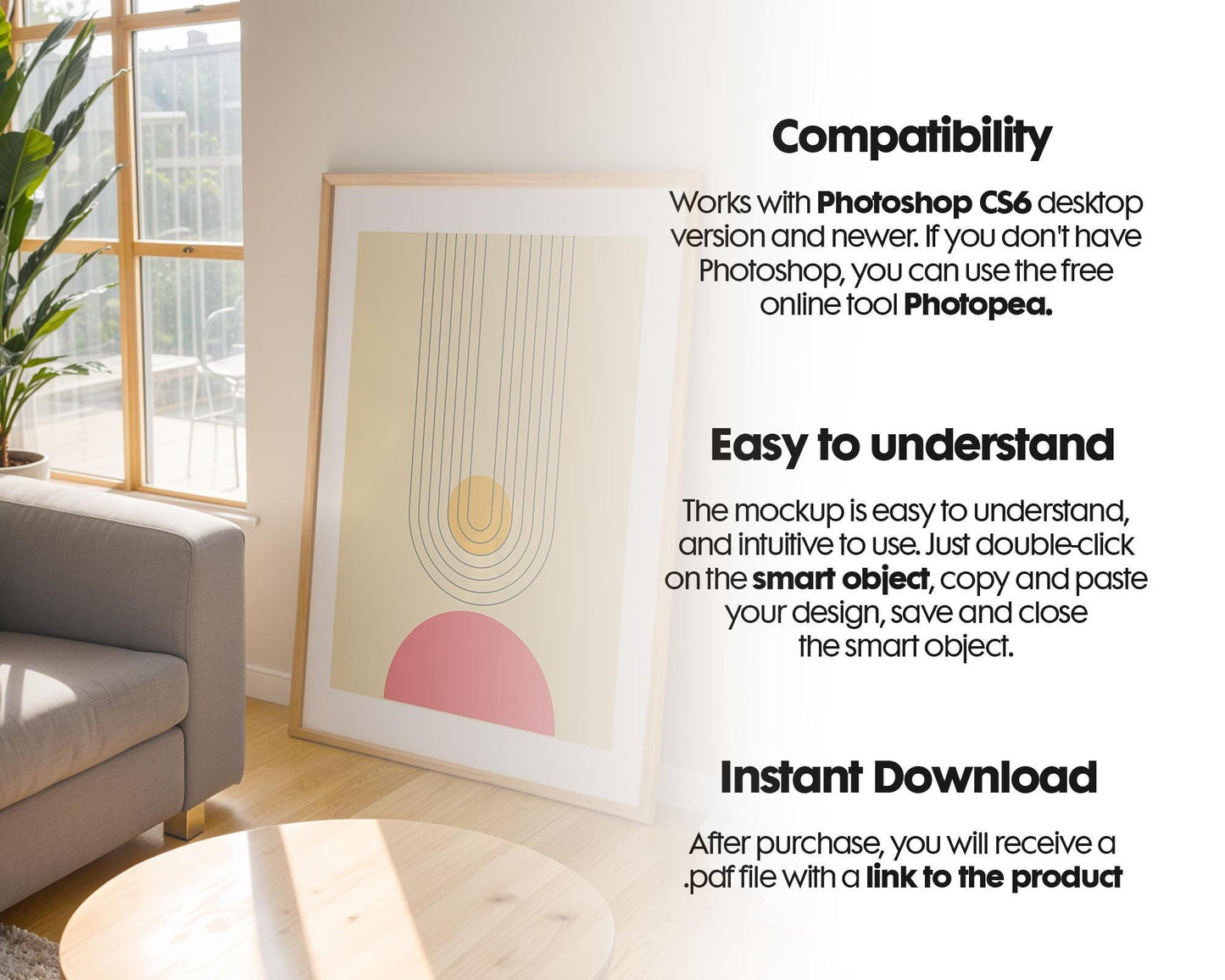 Frame Mockup in Home Interior PSD | Frame Mockup Frames | Interior Wall Poster | Interior Poster Shop Mockup