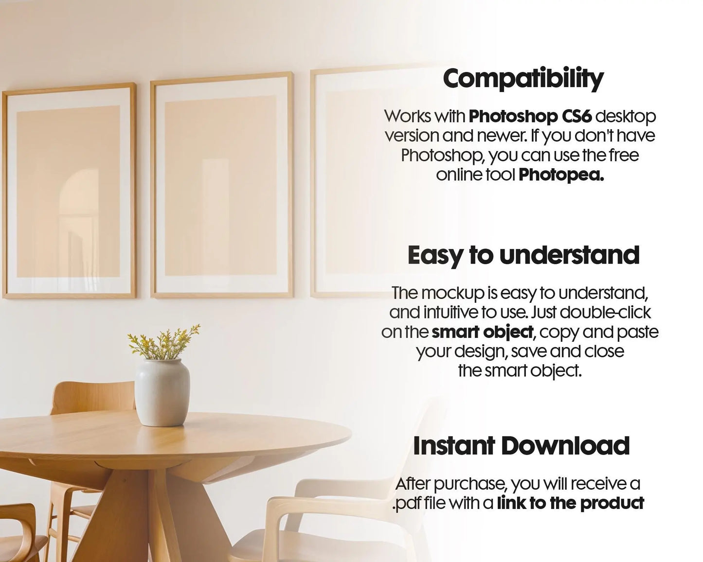 3 Frame Mockup in Home Interior PSD | 3 Frame Mockup Frames | Interior Wall Poster | Interior Poster Shop Mockup