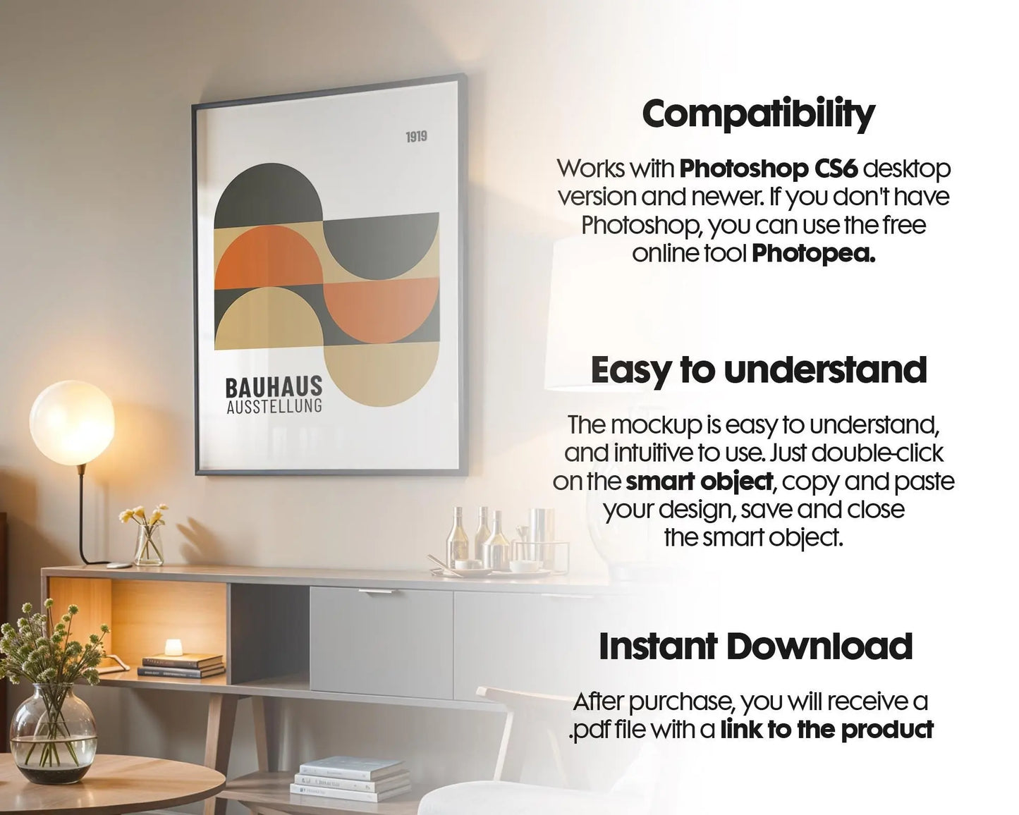 Soft Aesthetic Interior Frame Mockup | ISO A DIN Ratio | Thin Wood Frame | PSD Mockup | Frame Mockup Midcentury Minimal Home Interior