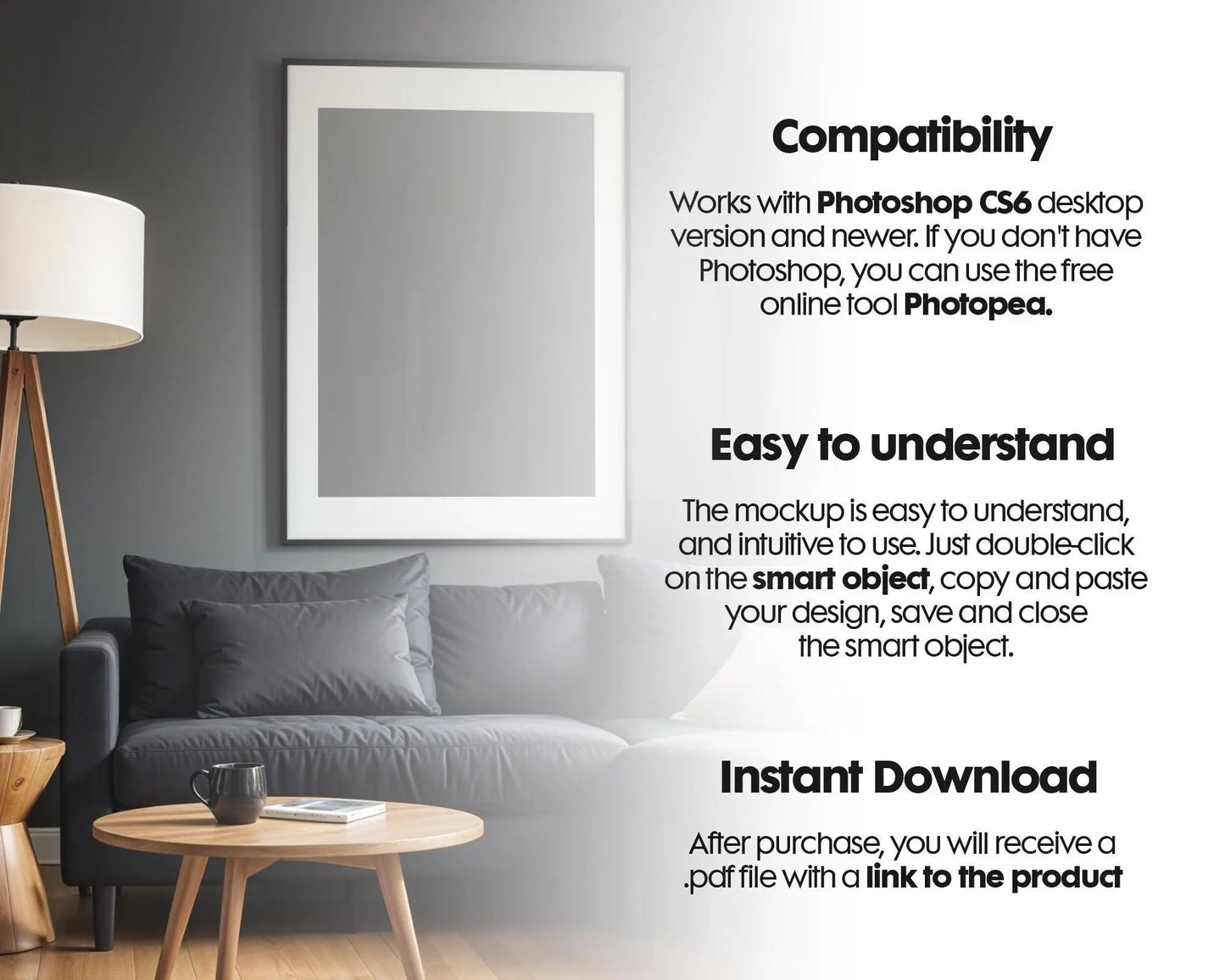 Soft Aesthetic Interior Frame Mockup | ISO A DIN Ratio | Thin Wood Frame | PSD Mockup | Frame Mockup Midcentury Minimal Home Interior
