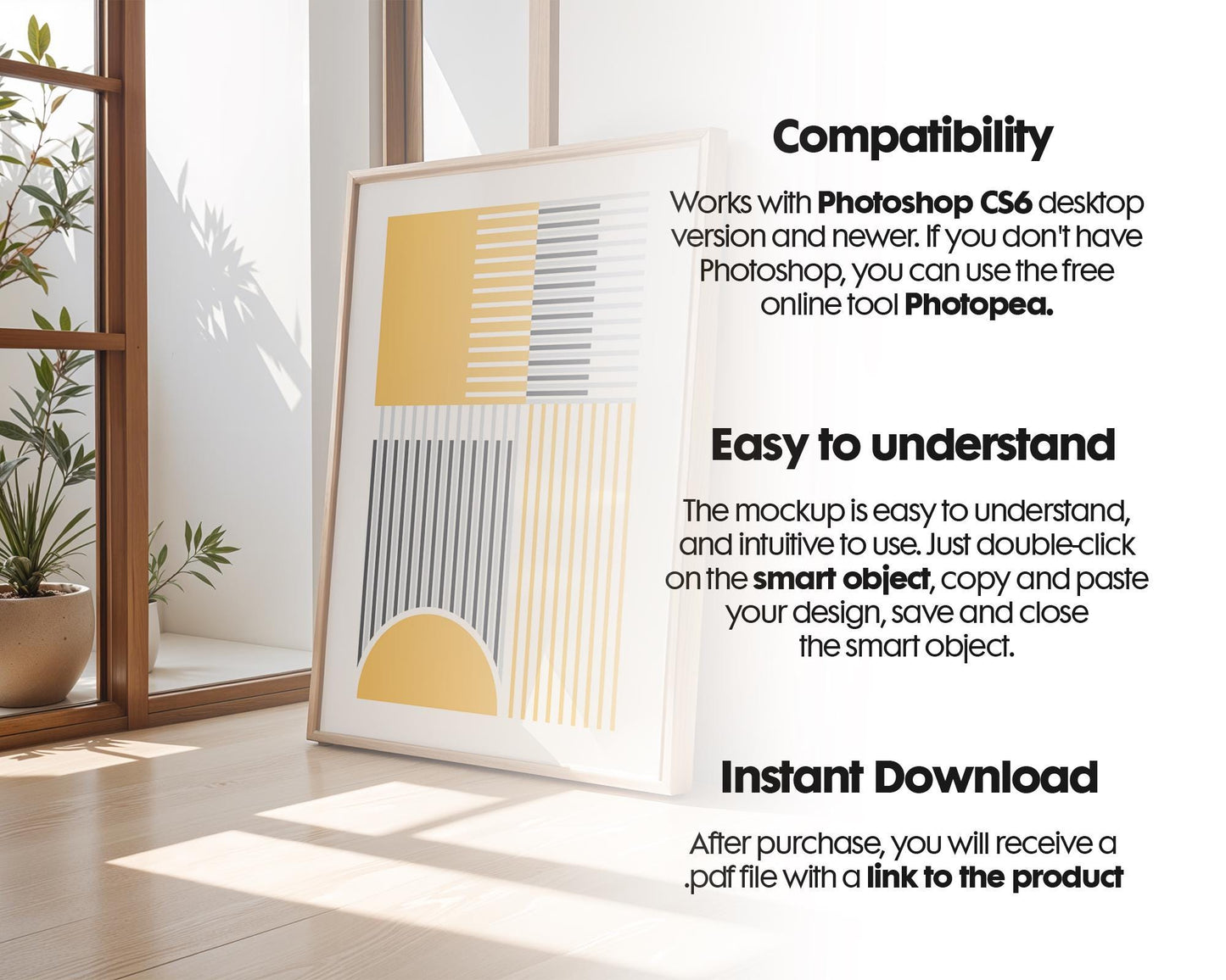 Artwork Mockup PSD | Framed Poster Mockup. DIN A Frame Mock–Up | PSD Photoshop Photopea Mockup. Frame Mockup Home Interior