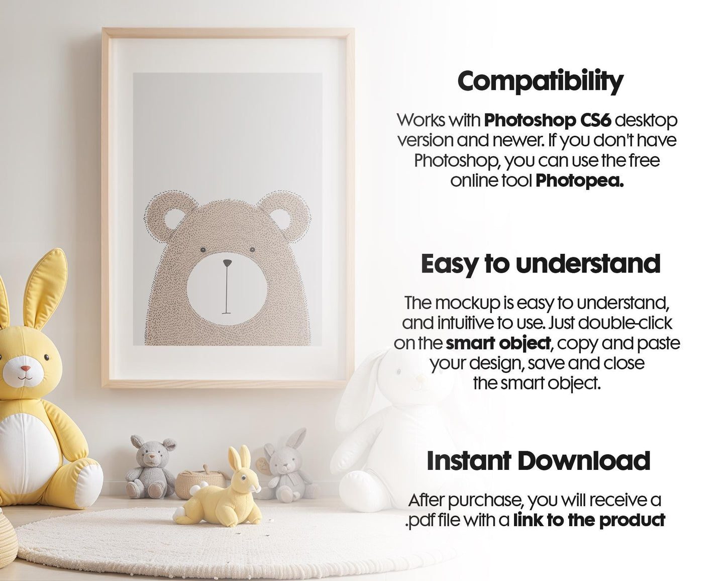 Frame Nursery Mockup in Home Interior PSD | Nursery Frame Mockup Frames | Nursery Wall Poster | Poster Shop Mockup