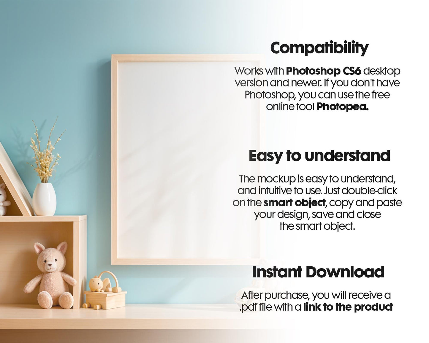Frame Nursery Mockup in Home Interior PSD | Nursery Frame Mockup Frames | Nursery Wall Poster | Poster Shop Mockup