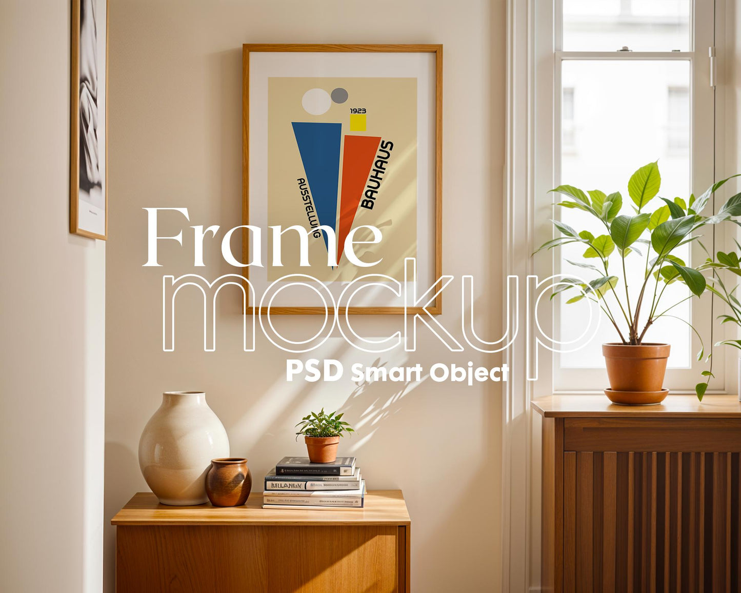 Soft Aesthetic Interior Frame Mockup | ISO A DIN Ratio | Thin Wood Frame | PSD Mockup | Frame Mockup Midcentury Minimal Home Interior