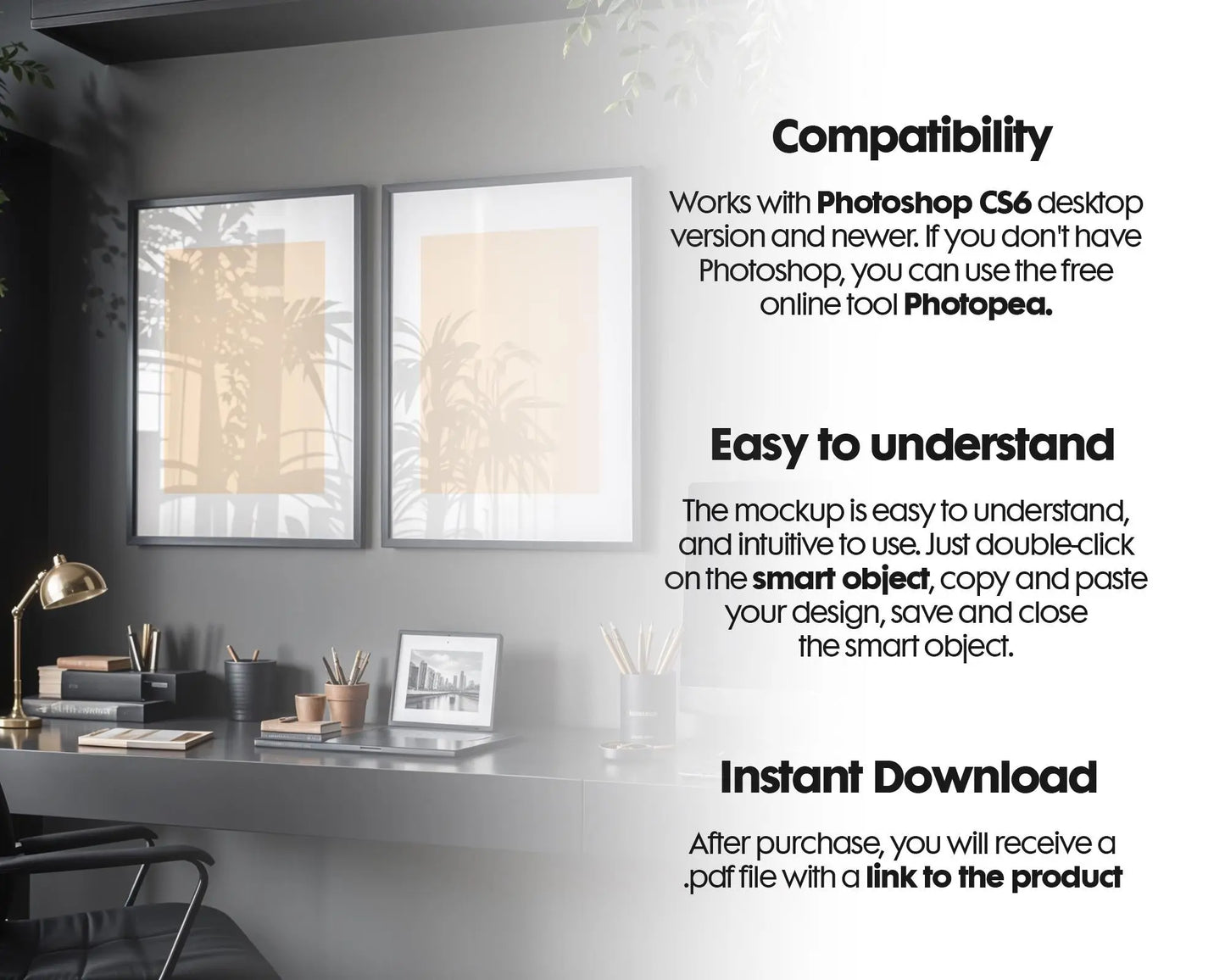 2 Frames Mockup PSD, Mockup Frames, Double Frames Mockup, Set of 2 Mock Up, Wall Art Display, Poster Mockup, Interior Wall Poster Mockup PSD