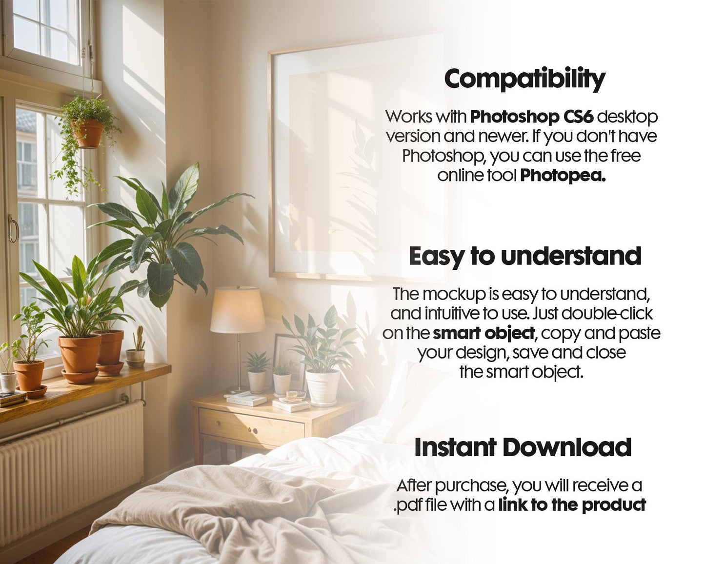 Frame Mockup in Bedroom, ISO A DIN Ratio, Thin Wood Frame, PSD Mockup, Frame Mockup Minimal Home Interior