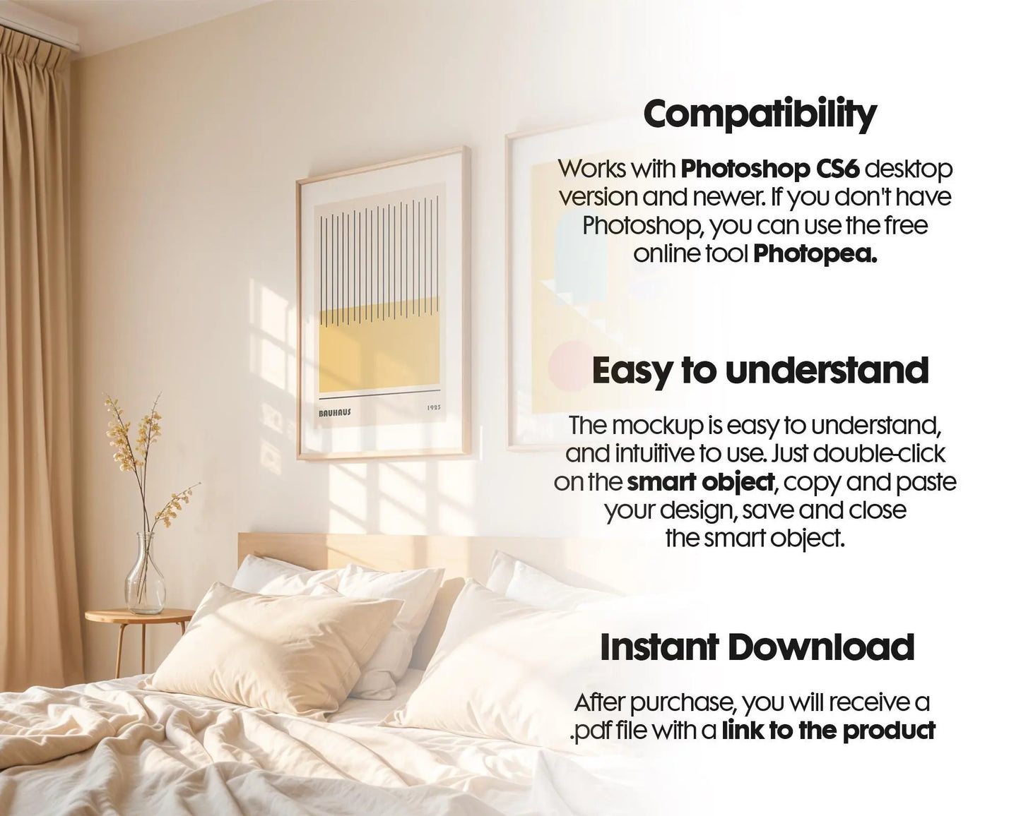 2 Frames Bedroom Mockup PSD, Mockup Frames, Double Frames Mockup, Set of 2 Mock Up, Wall Art Display, Poster Mockup, Poster Mockup PSD