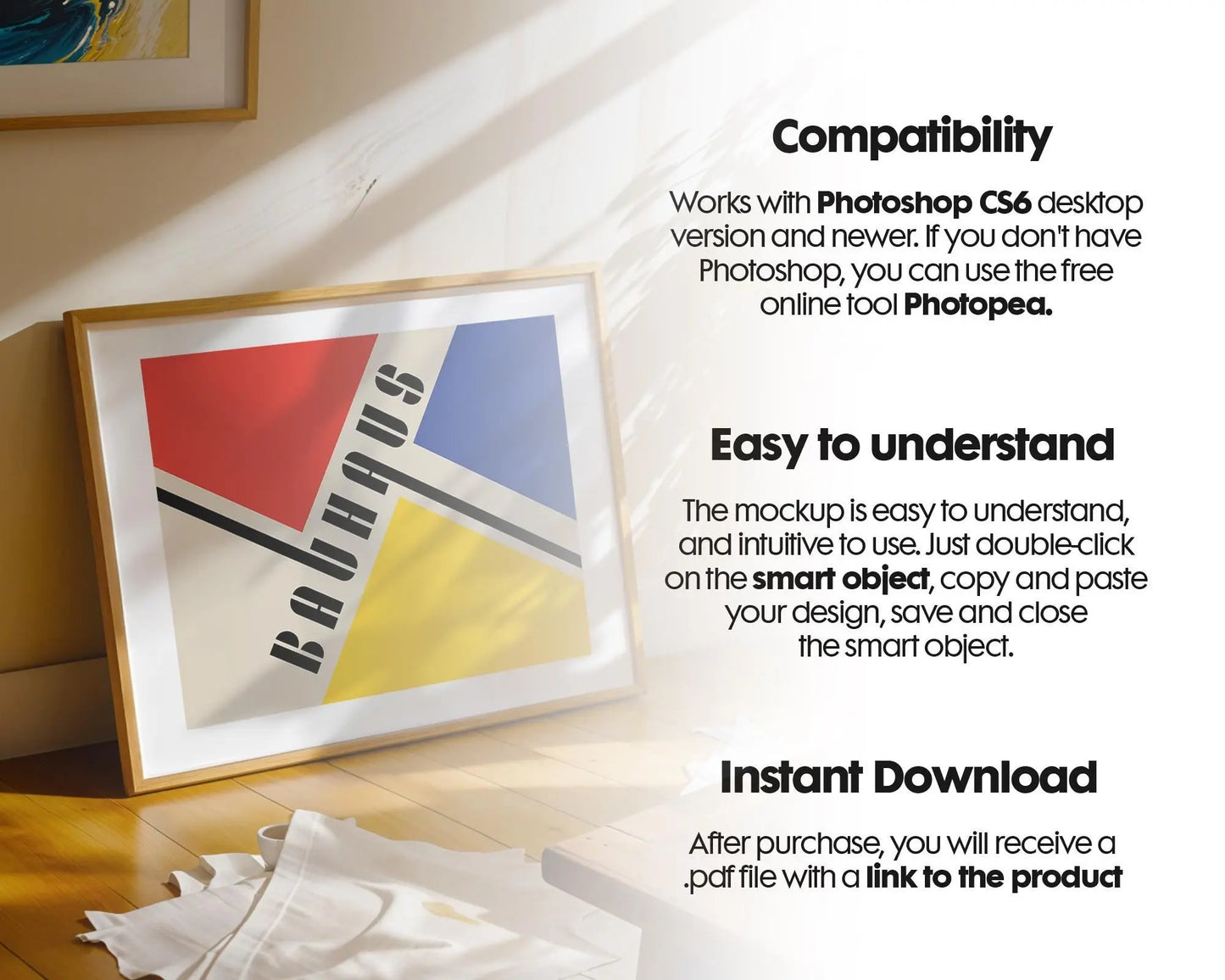 Horizontal Frame Mockup PSD, Scandinavian Wooden Frame Mockup, Poster Mockup PSD , Frame Mockup for Print, Frame Mockup Smart Object