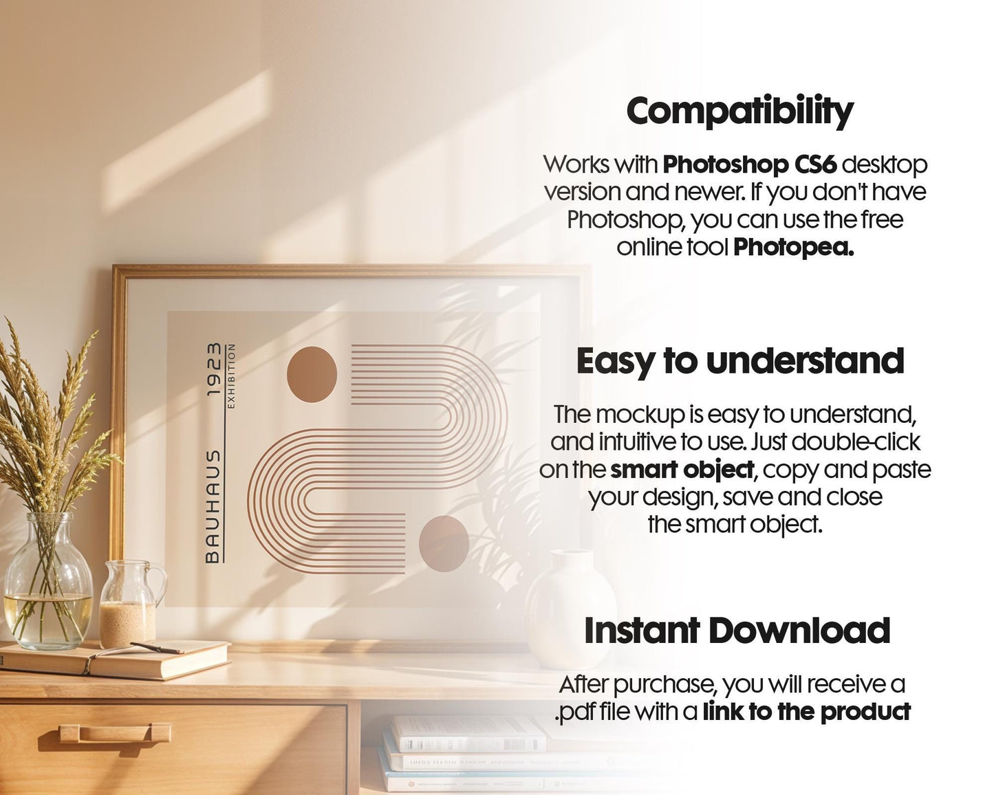 Horizontal Frame Mockup PSD, Scandinavian Wooden Frame Mockup, Poster Mockup PSD , Frame Mockup for Print, Frame Mockup Smart Object