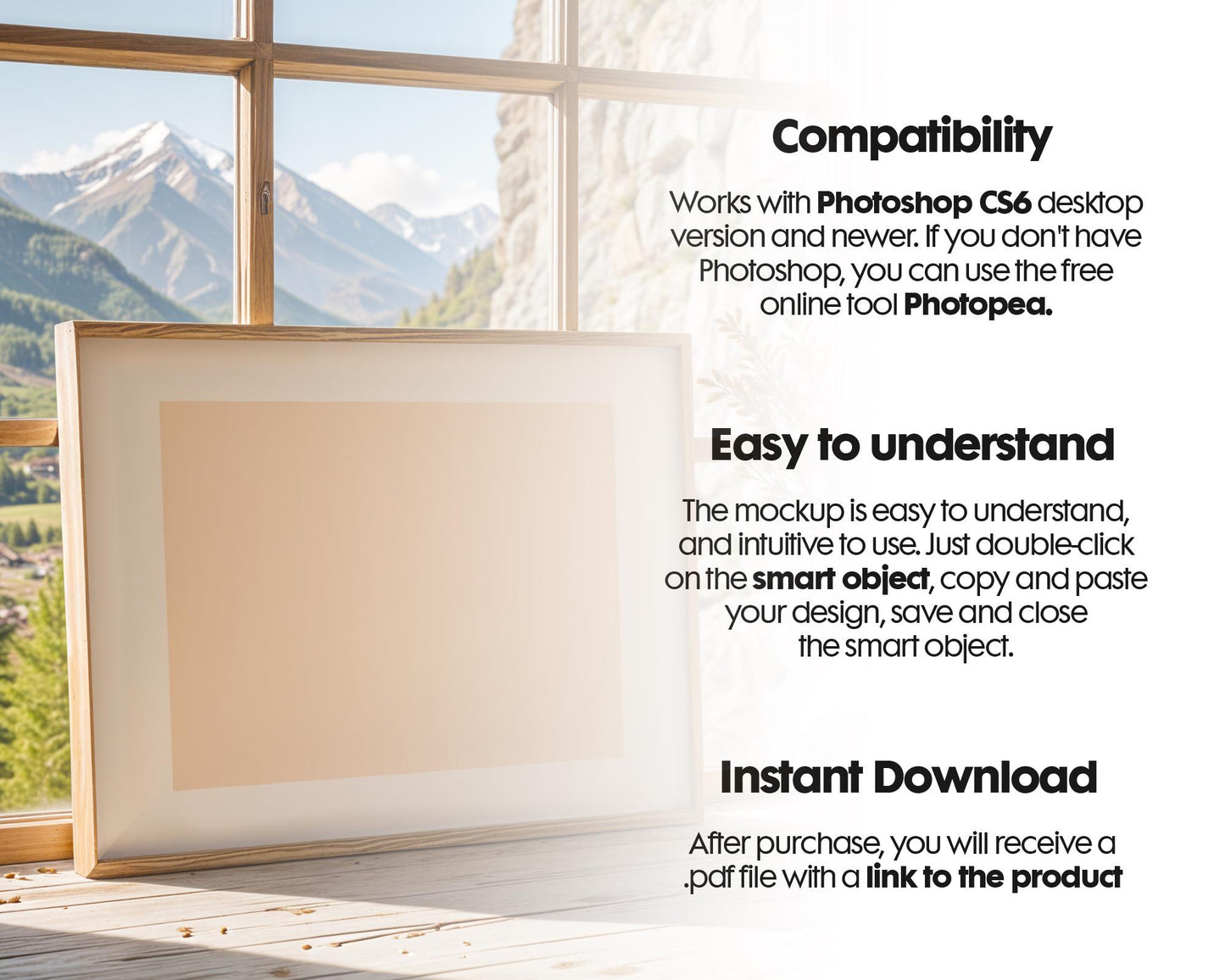 Horizontal Frame Mockup PSD, Scandinavian Wooden Frame Mockup, Poster Mockup PSD , Frame Mockup for Print, Frame Mockup Smart Object