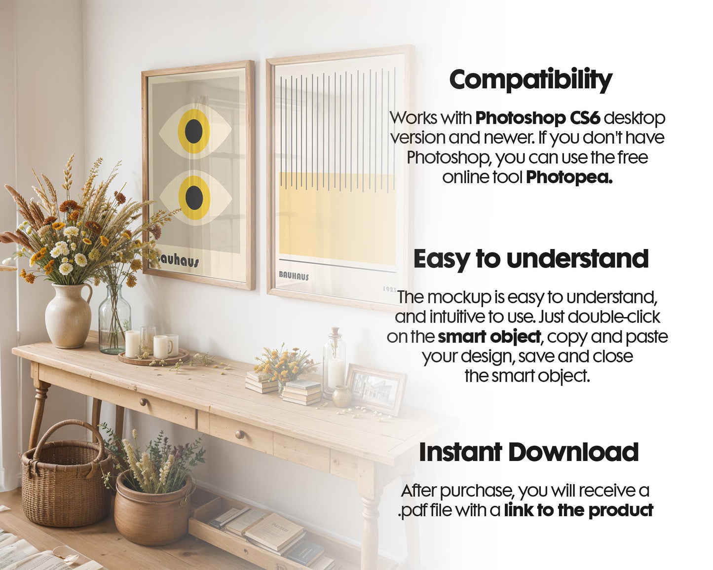 2 Frame Mockup in Home Interior PSD | 2 Frame Mockup Frames | Interior Wall Poster | Interior Poster Shop Mockup