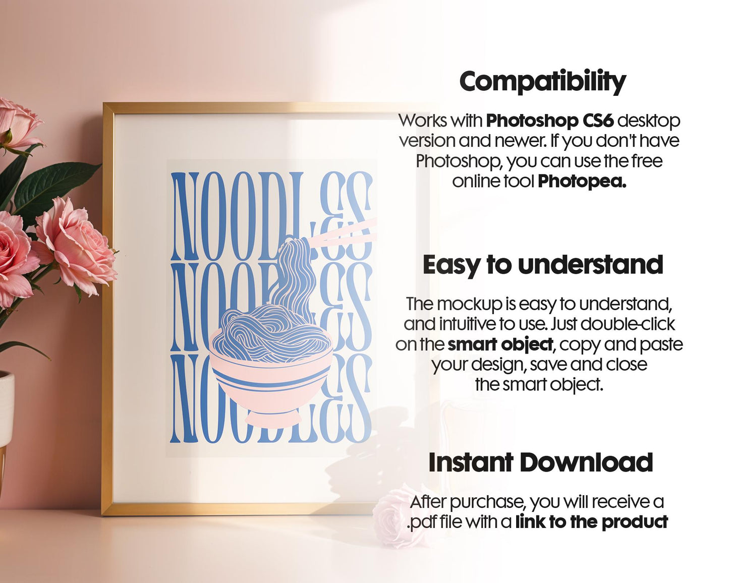 Blank Wooden Poster Frame Mockup, Minimalist Frame Mockup for Digital Download, Posters and Artwork Smart Object Instant Download