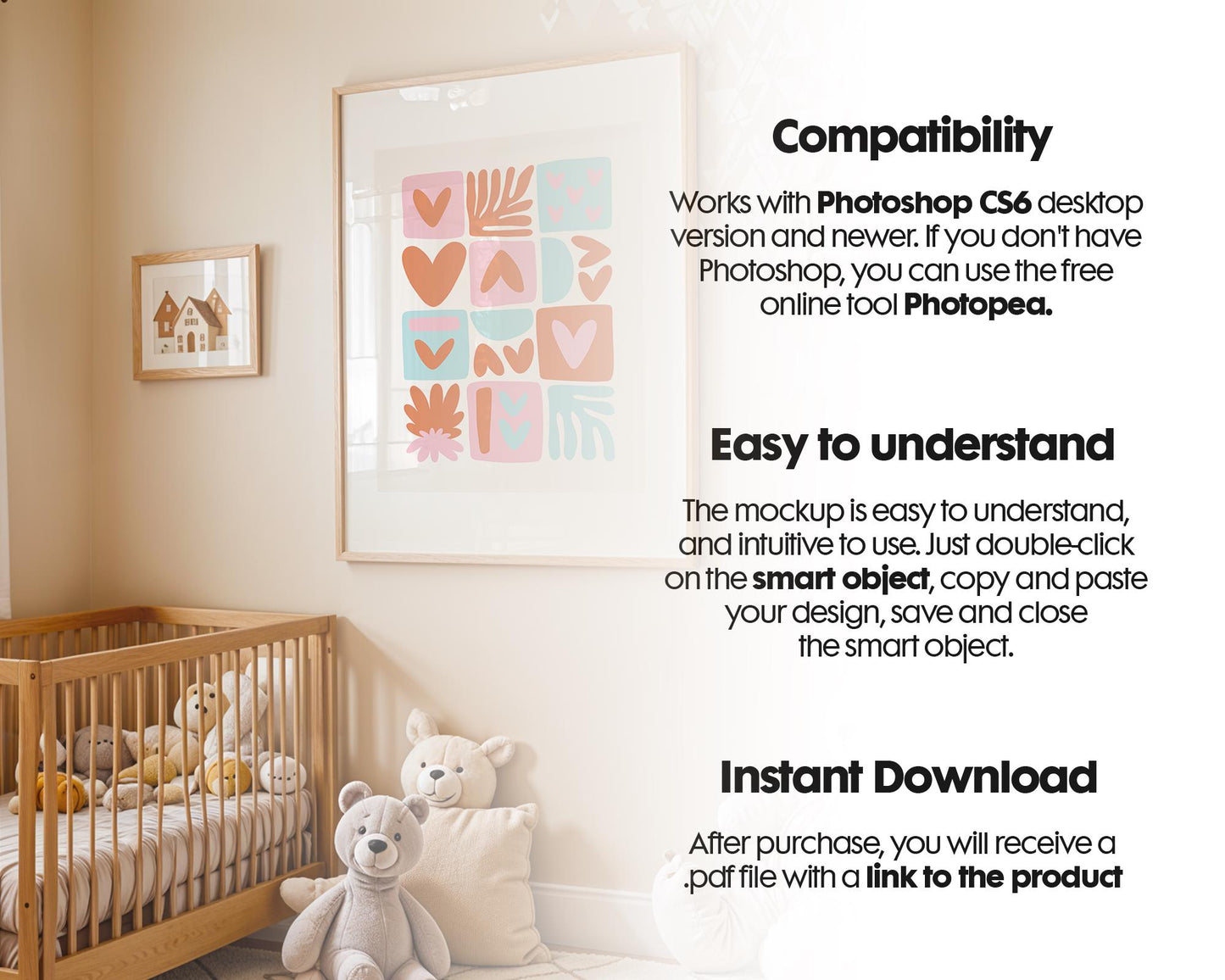 Frame Nursery Mockup in Home Interior PSD | Nursery Frame Mockup Frames | Nursery Wall Poster | Poster Shop Mockup