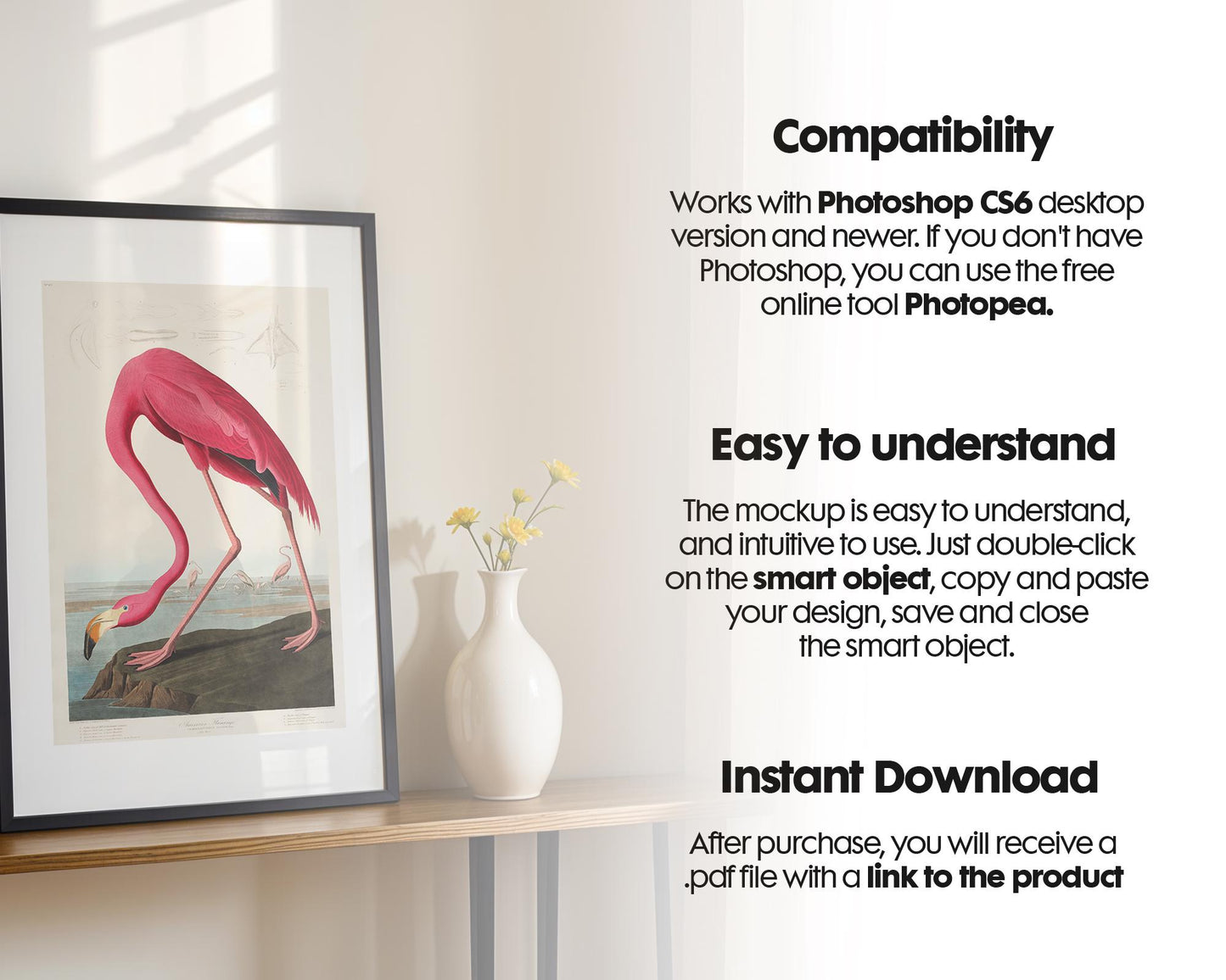 Blank Wooden Poster Frame Mockup, Room Frame Mockup, Minimalist Frame Mockup for Digital Download, Posters and Artwork Instant Download