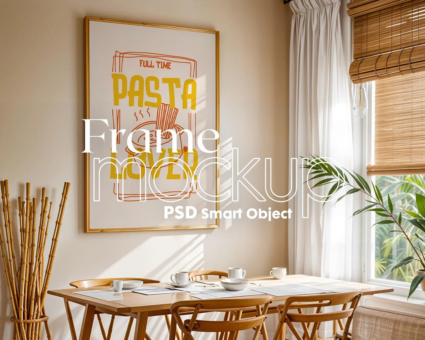 Frame Mockup in Kitchen, ISO A DIN Ratio, Thin Wood Frame, PSD Mockup, Minimal Modern Home Interior Design Mockup