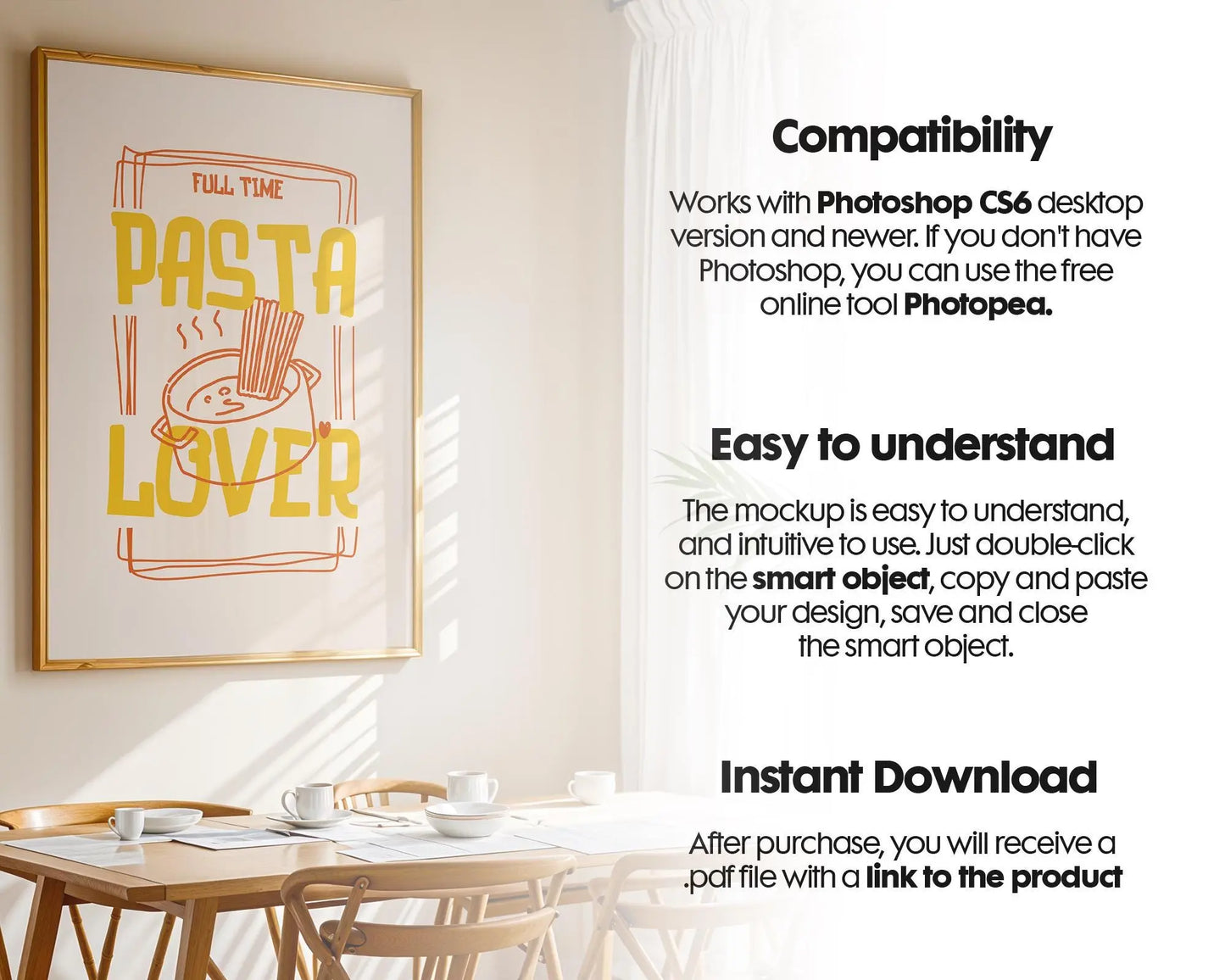 Frame Mockup in Kitchen, ISO A DIN Ratio, Thin Wood Frame, PSD Mockup, Minimal Modern Home Interior Design Mockup
